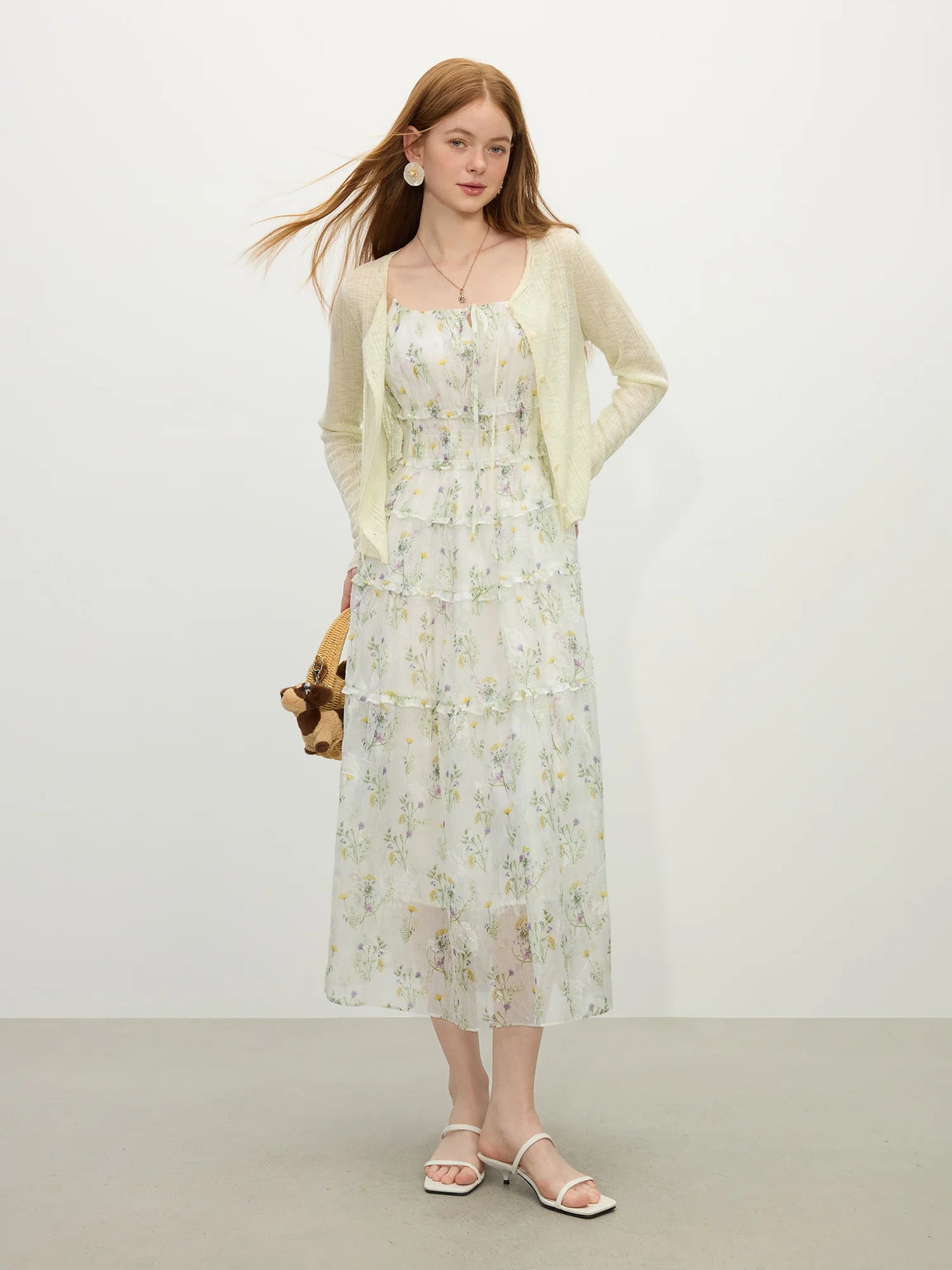 Ivory Floral Spaghetti Strap Maxi Dress