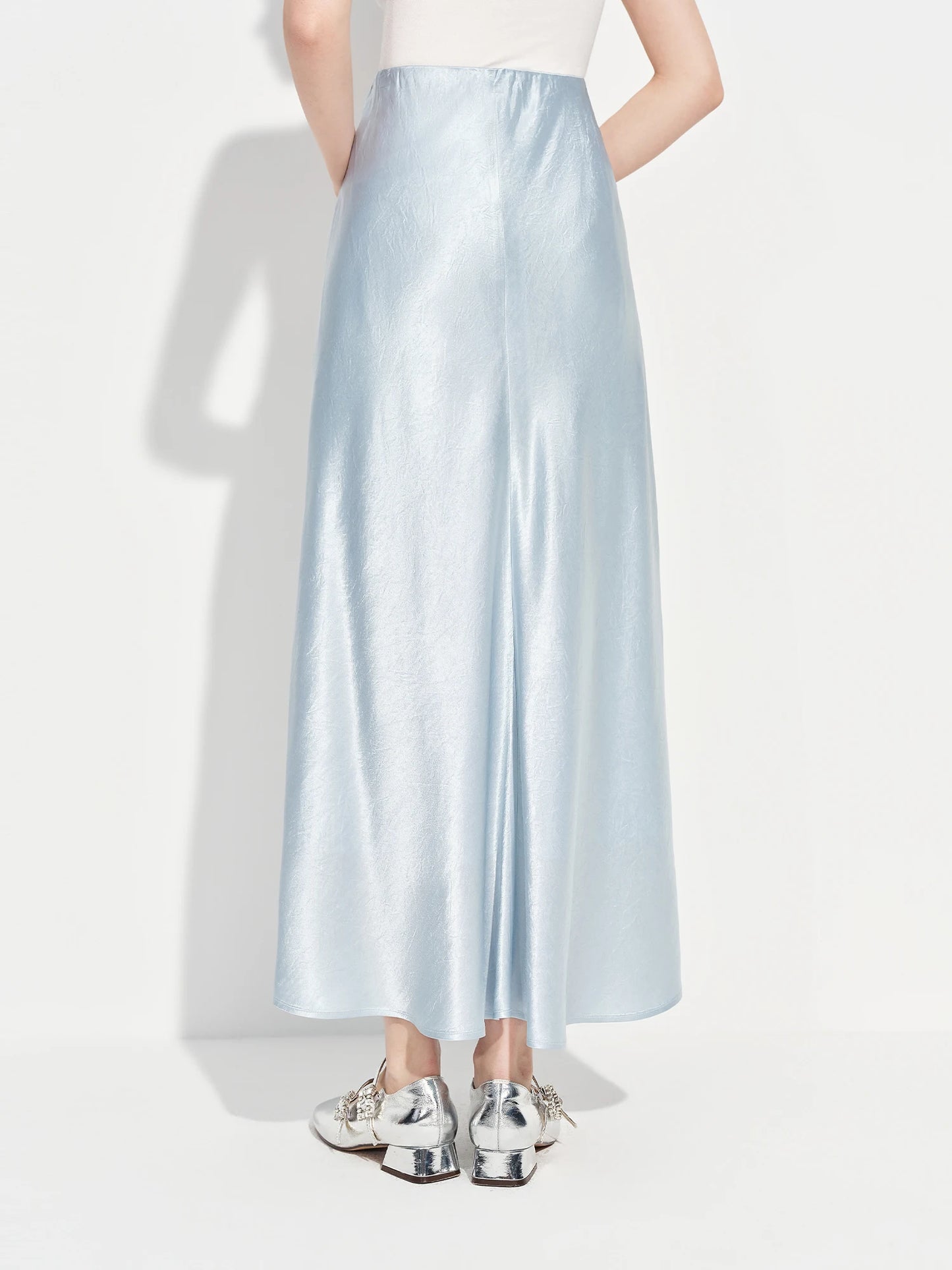 Pale Blue Satin Maxi Skirt
