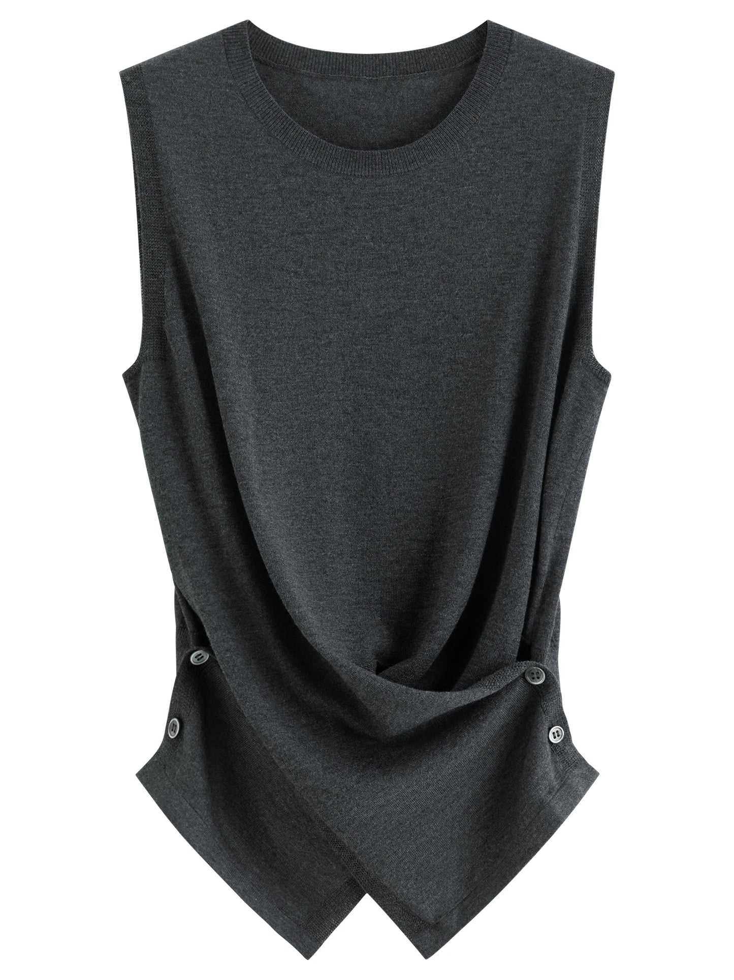 Black Draped Sleeveless Knit Top