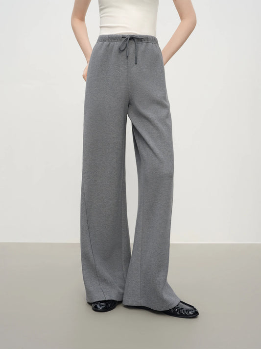 Grey Drawstring Knit Wide Leg Pants