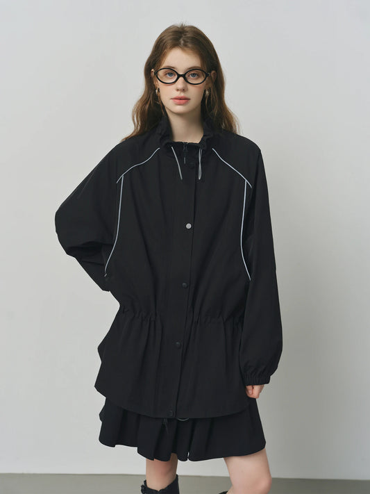 Black Reflective Drawstring Windbreaker