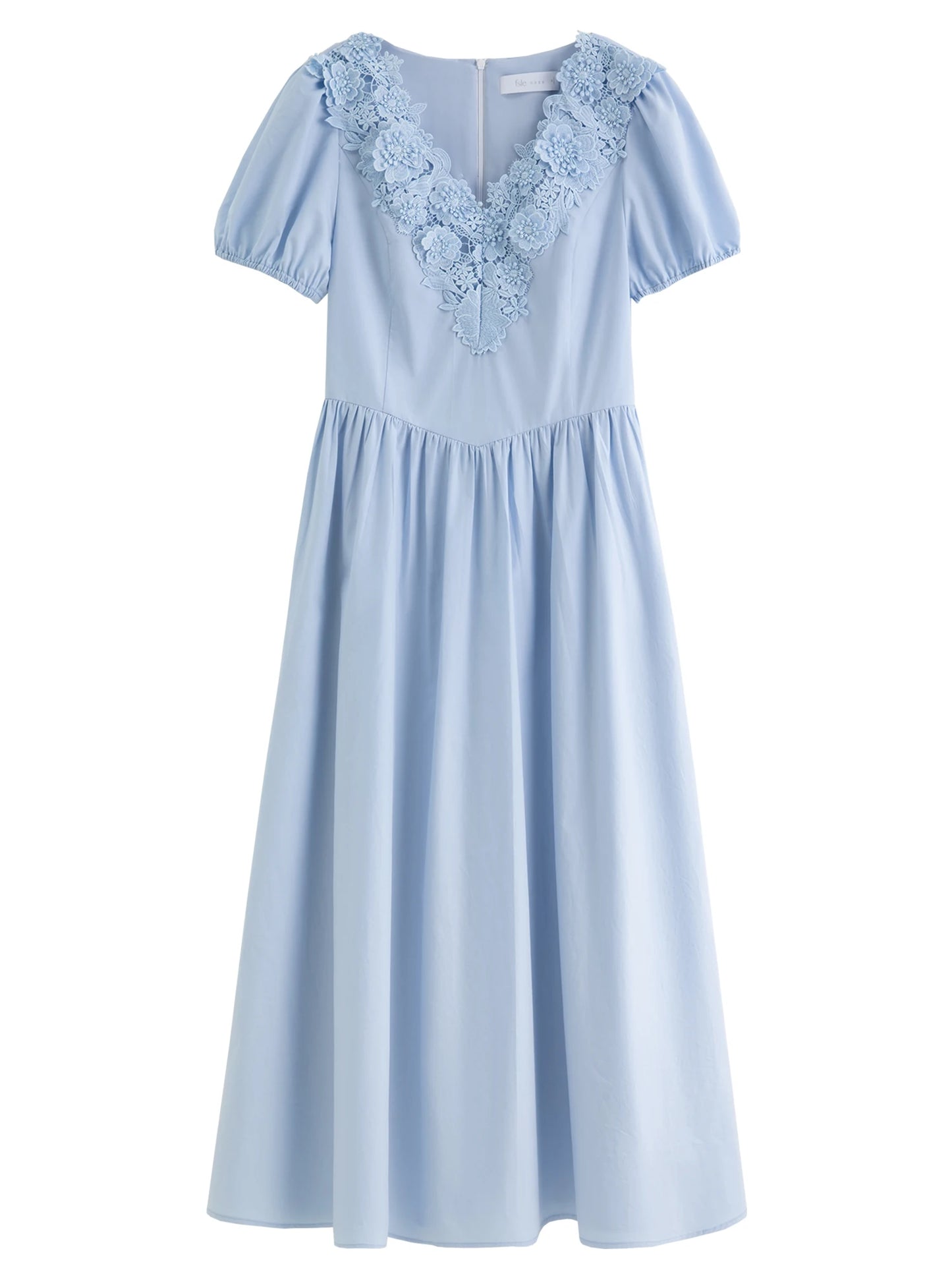 Pale Blue Lace V-Neck Midi Dress