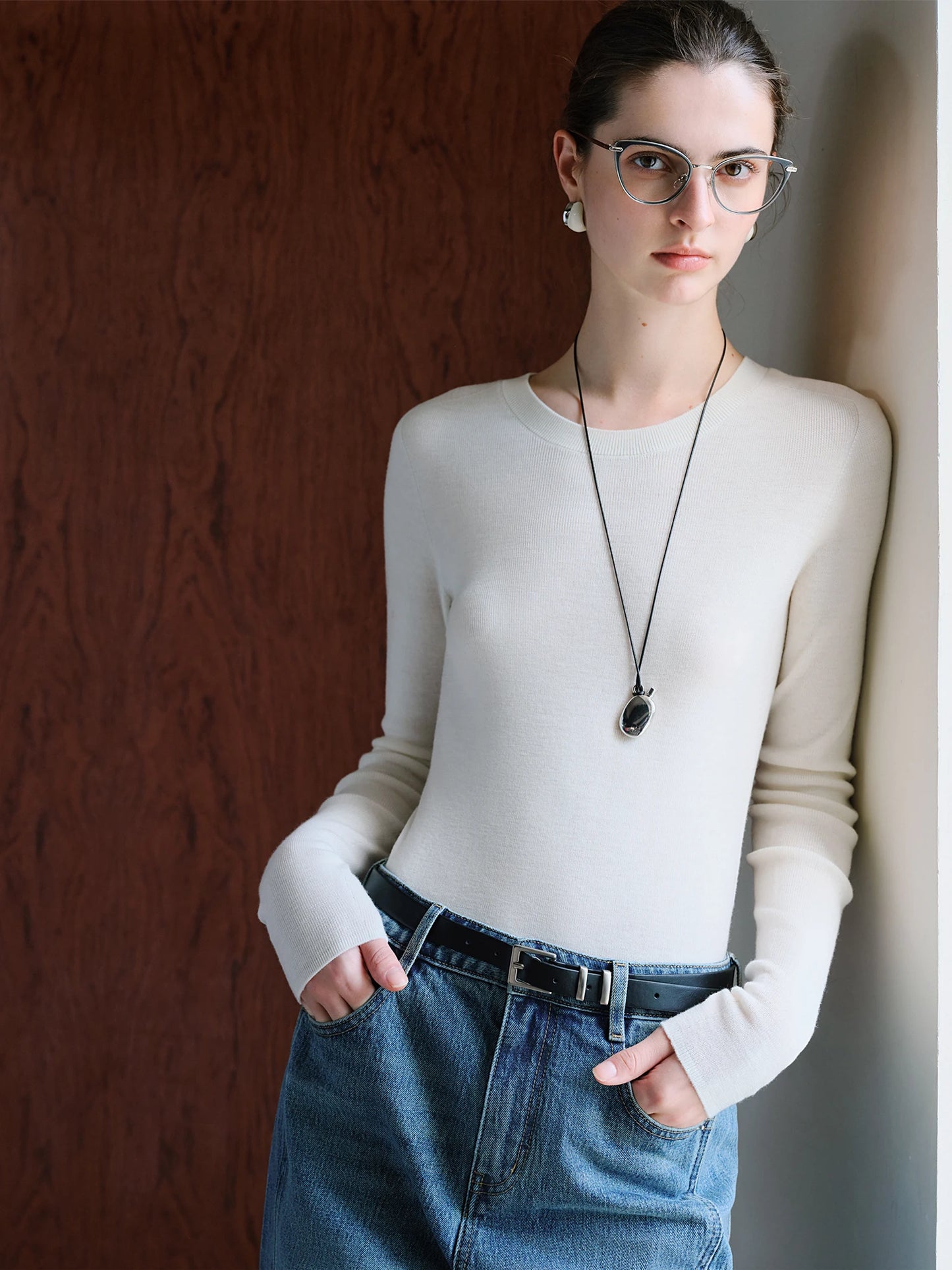 Black Slim Crew Neck Knit Top