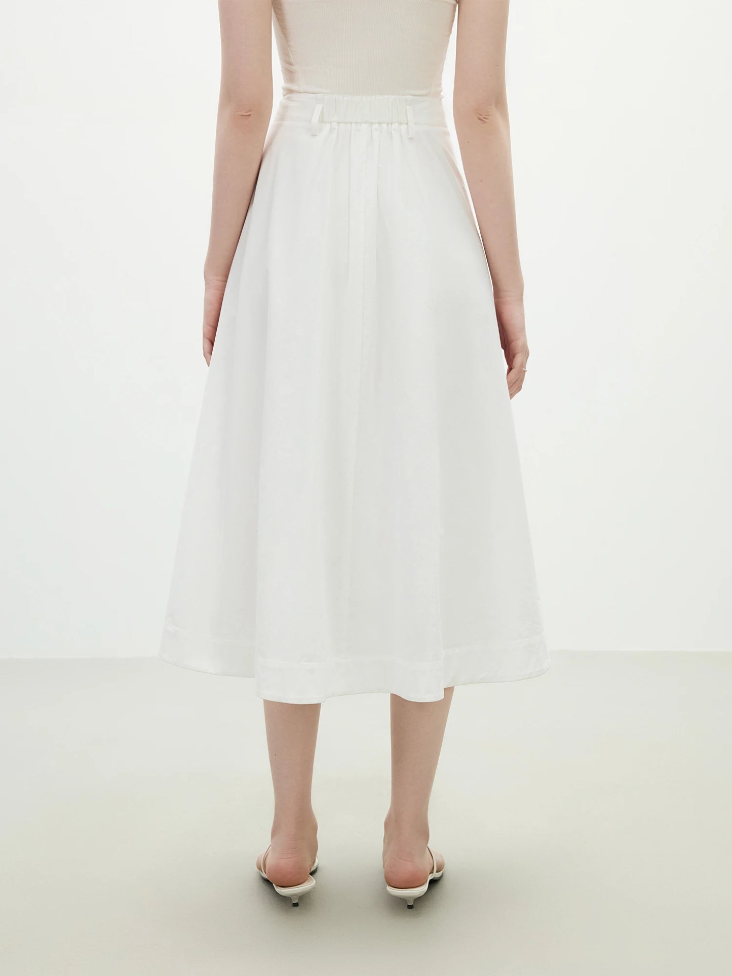 Ivory Pleated A-Line Midi Skirt