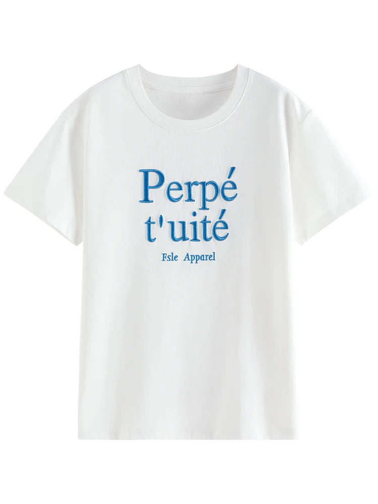 White Letter Print Cotton Tee
