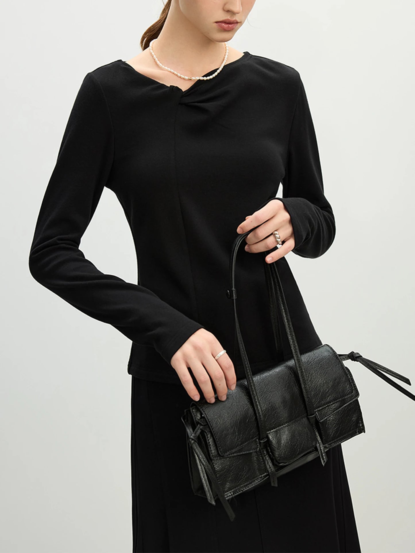 Ivory Asymmetric Neck Long Sleeve Top