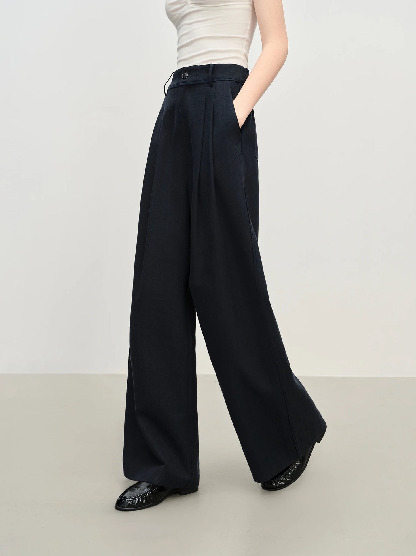 Brown Pleated Wide Leg Trousers