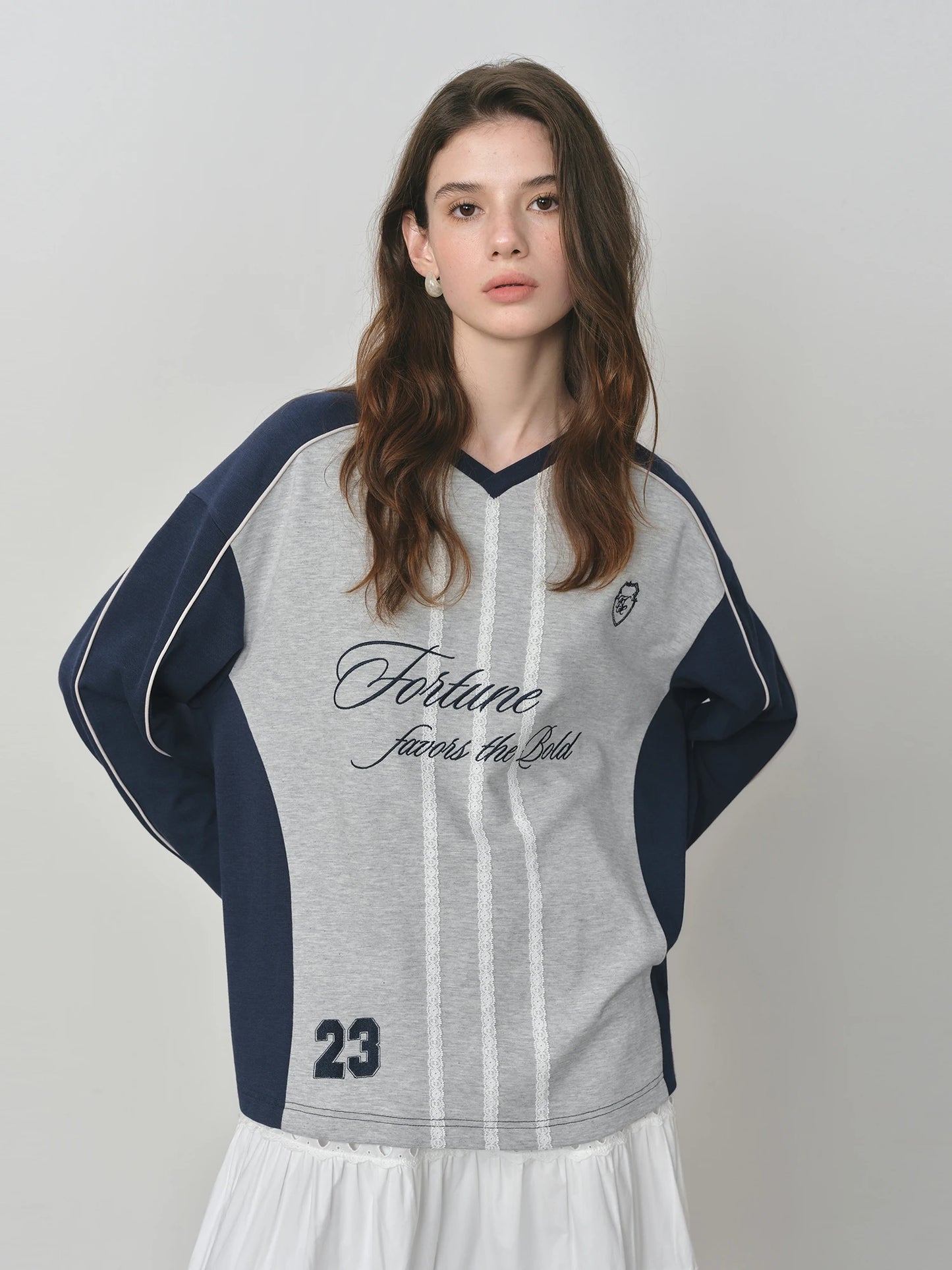 Grey Navy Color Block Sweatshirt