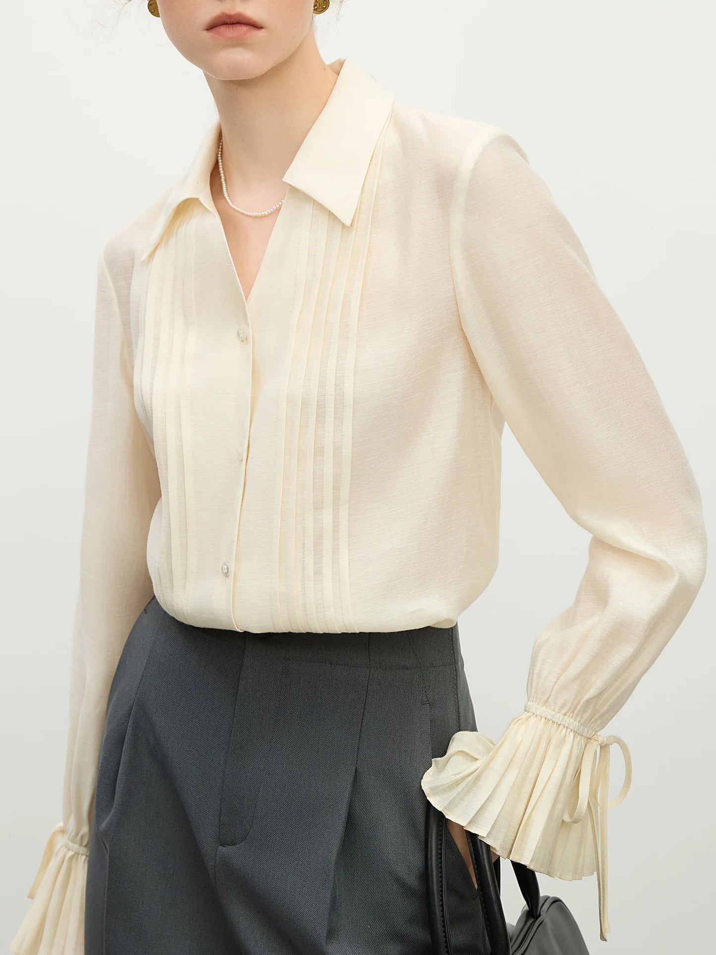 Pale Blue Pleated Sleeve Blouse