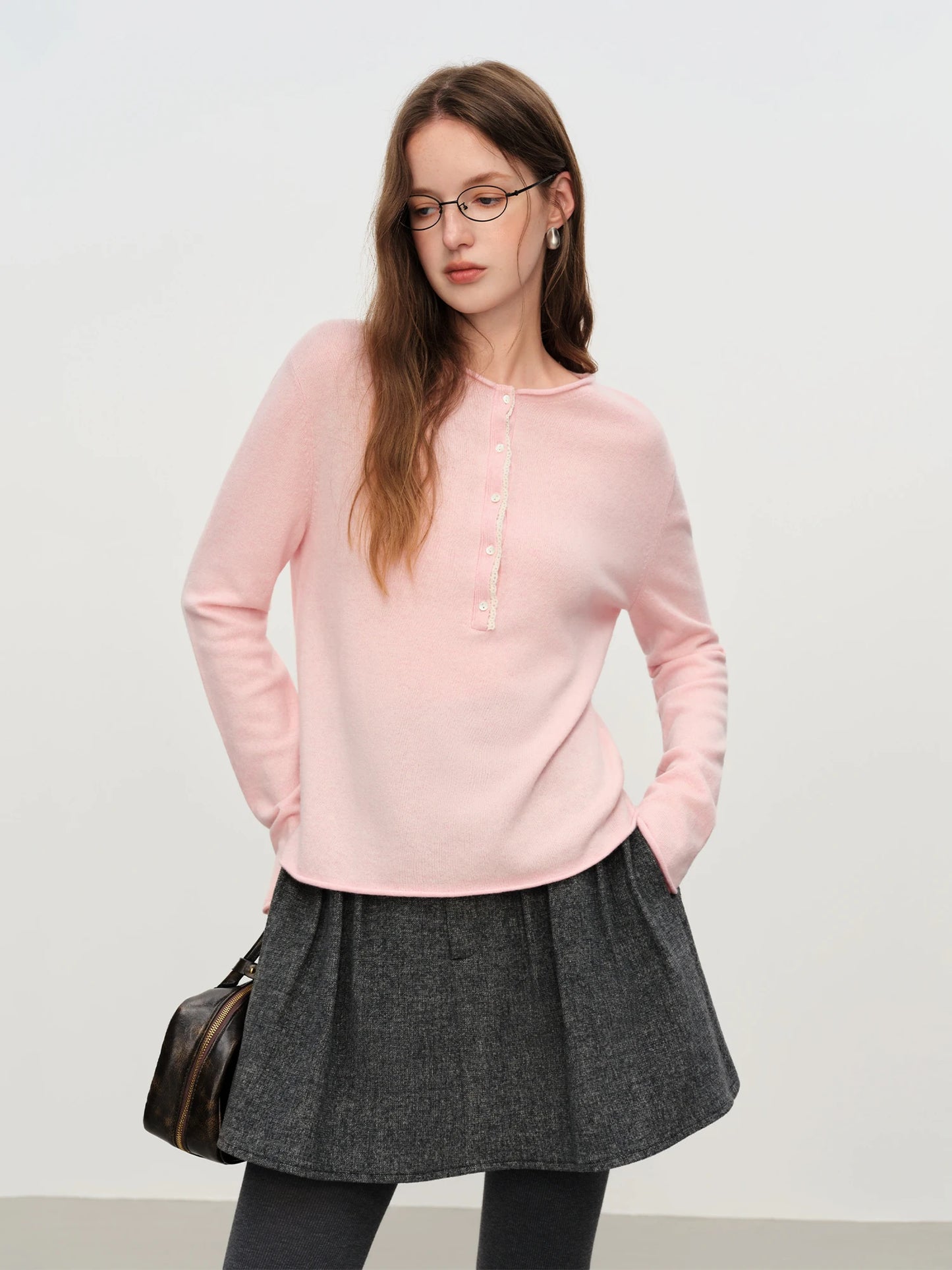 Black Lace Trim Knit Sweater