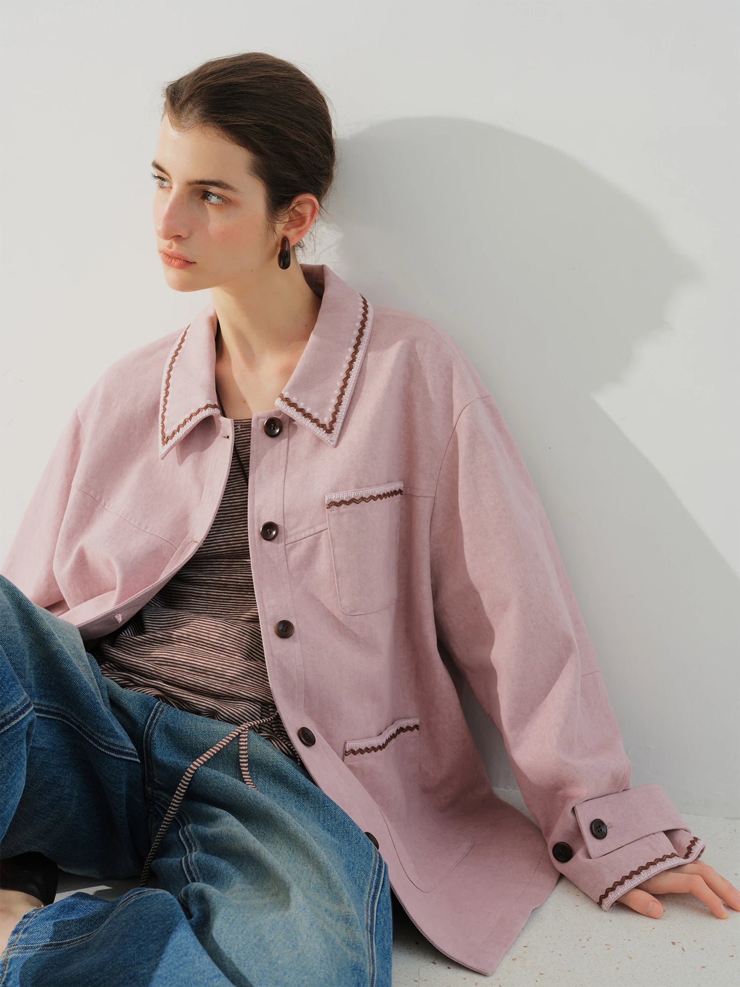 Blush Contrast Stitch Utility Jacket