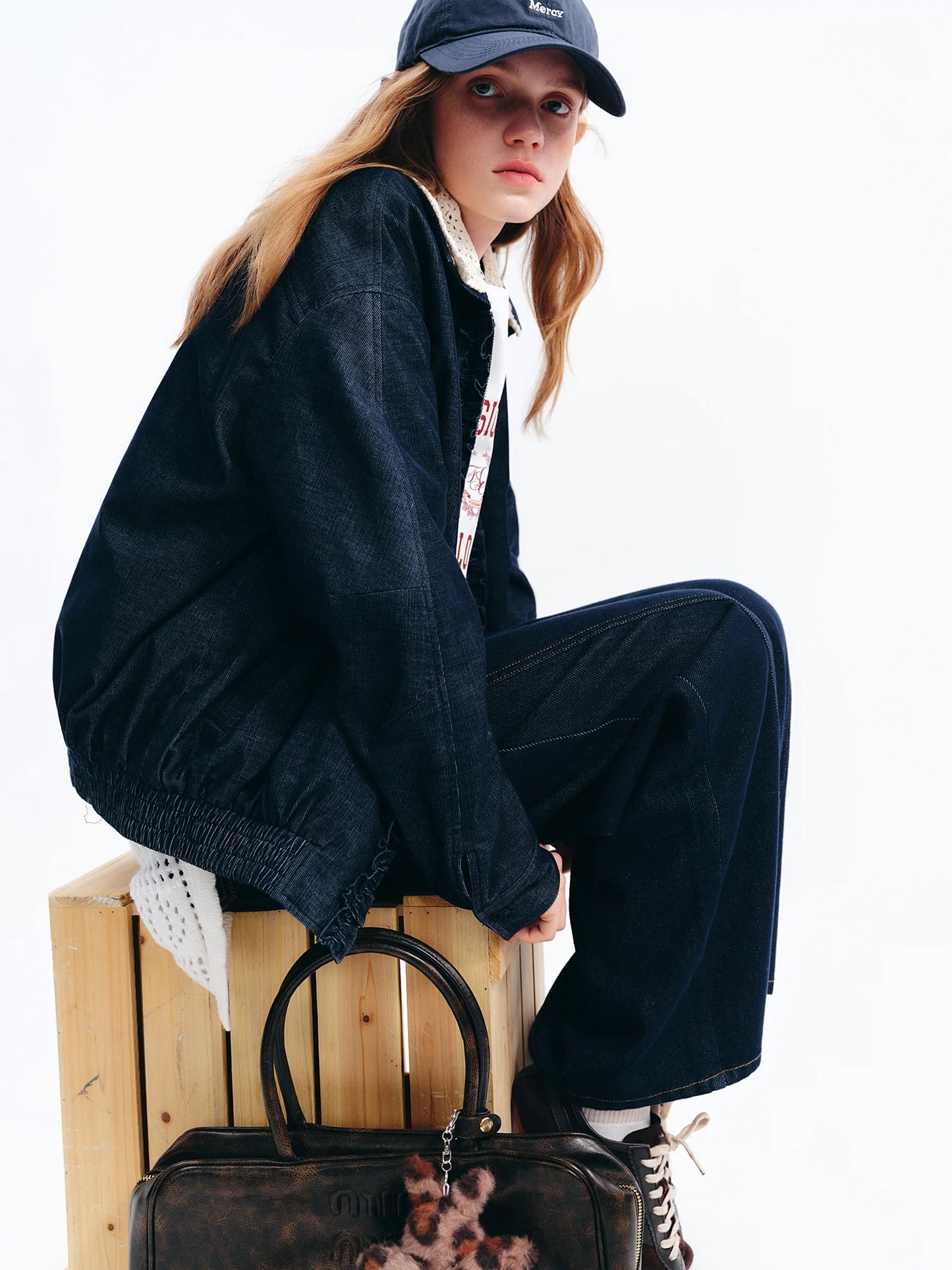 Dark Indigo Lace Collar Denim Jacket