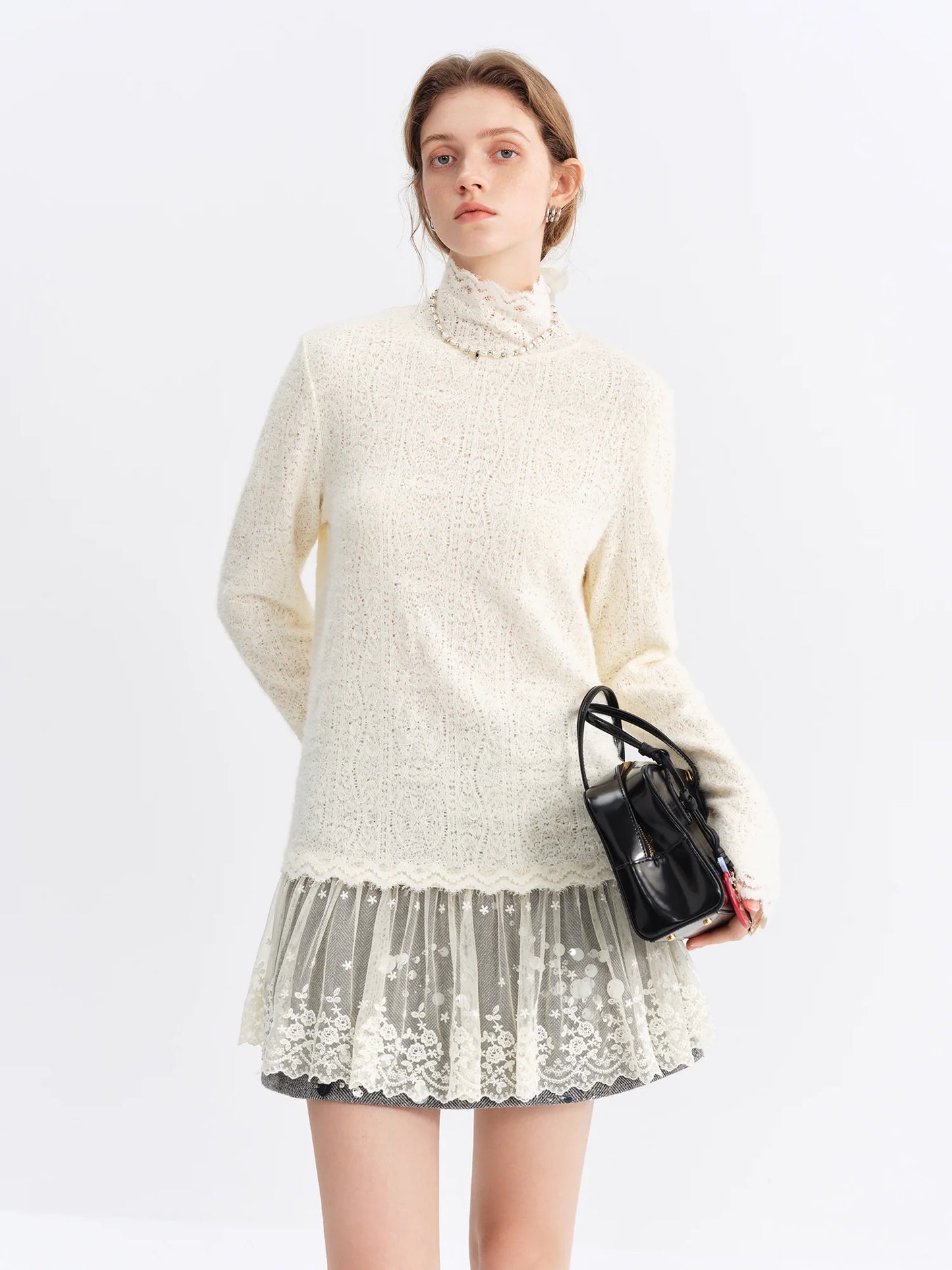 Ivory Cable Knit Turtleneck Sweater