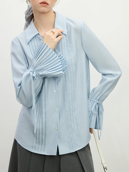Pale Blue Pleated Sleeve Blouse