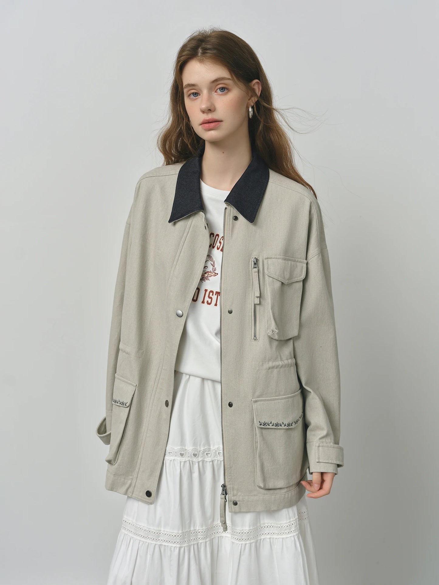 Sage Contrast Collar Utility Jacket