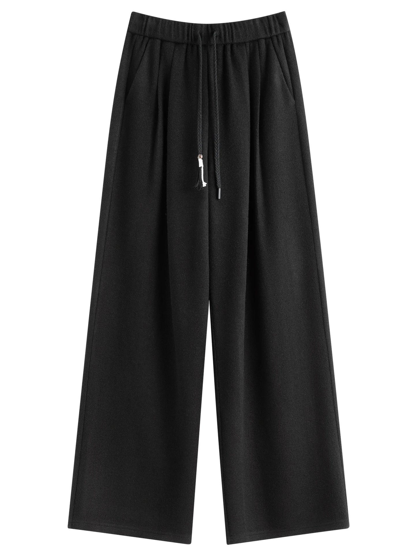 Charcoal Drawstring Wool Wide Leg Pants