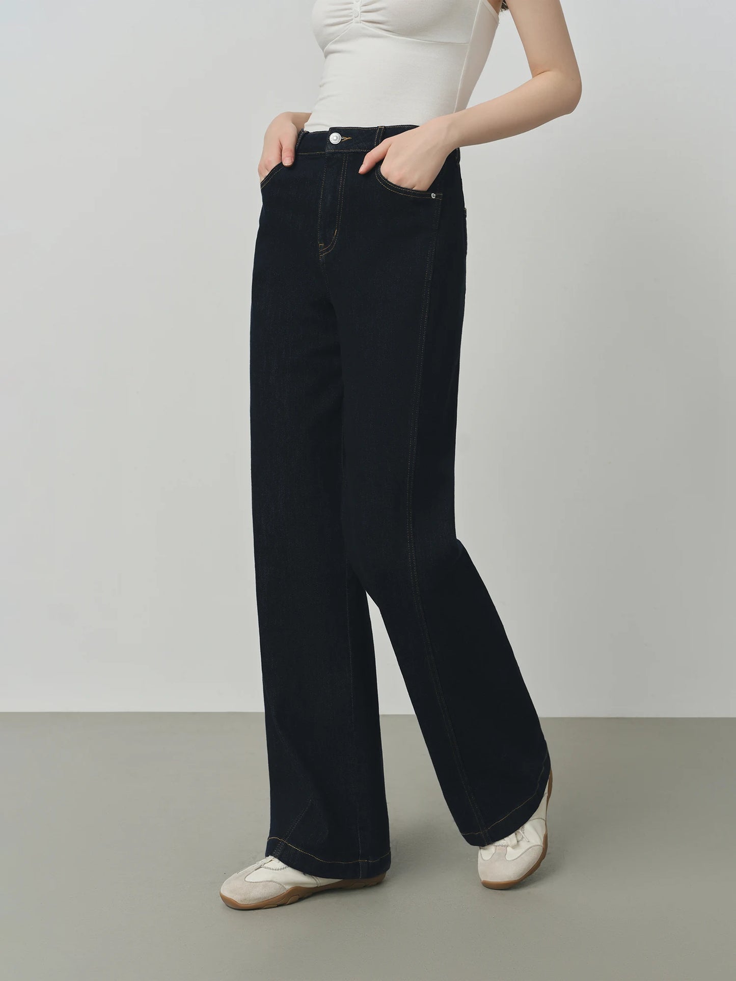 White Side Slit Wide Leg Jeans