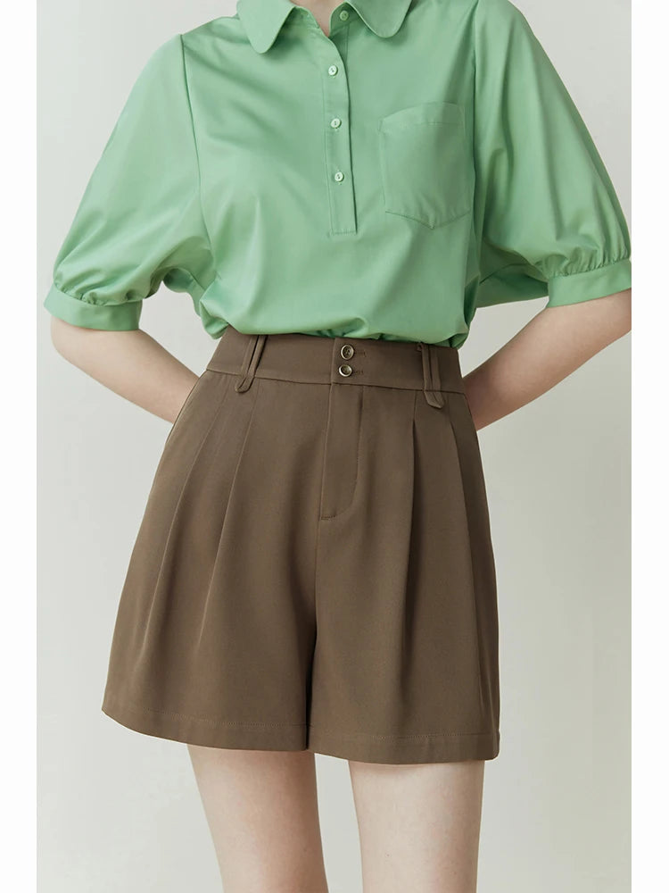 Brown Pleated Belted Bermuda Shorts