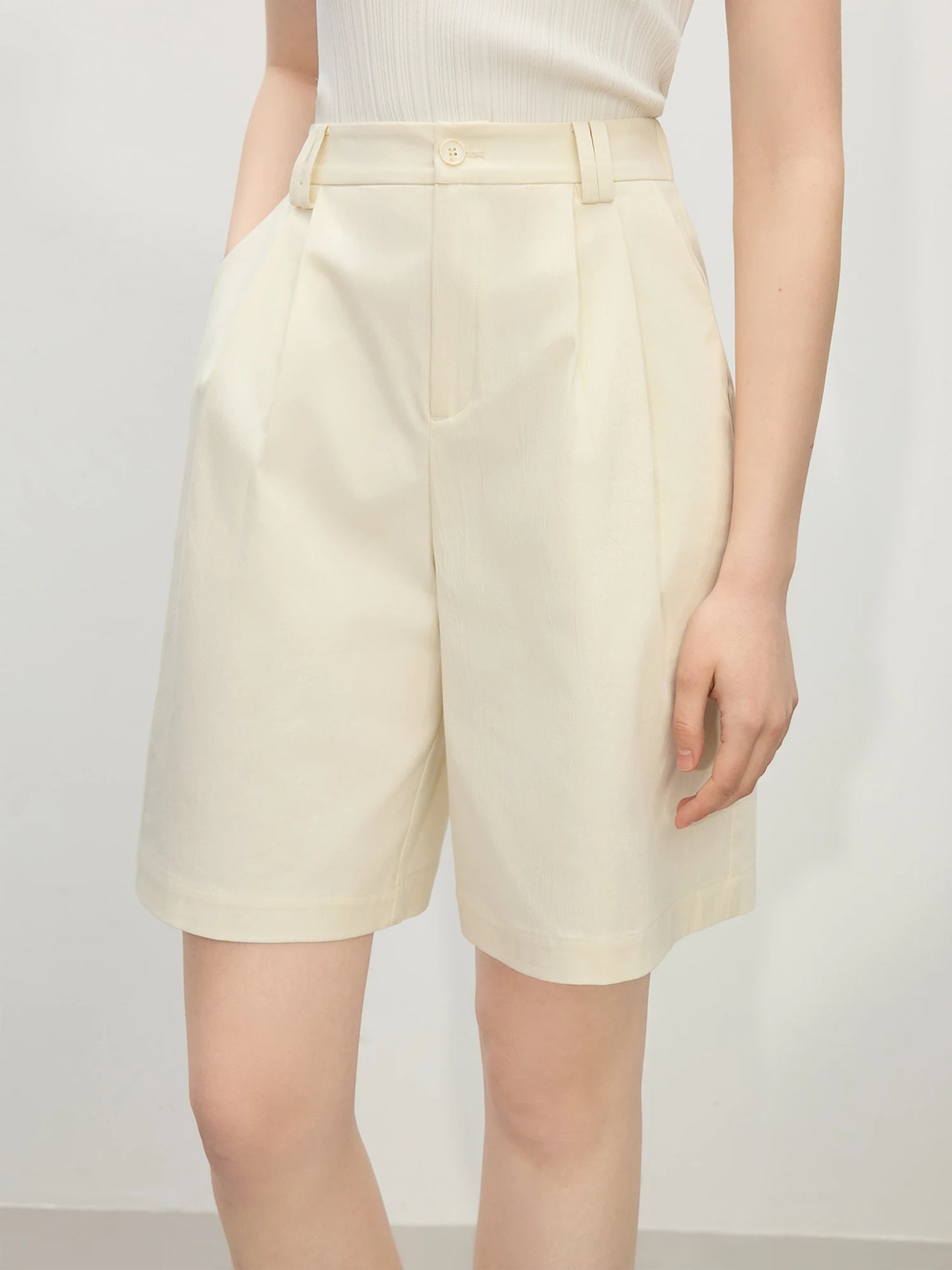 Khaki High Waist Bermuda Shorts