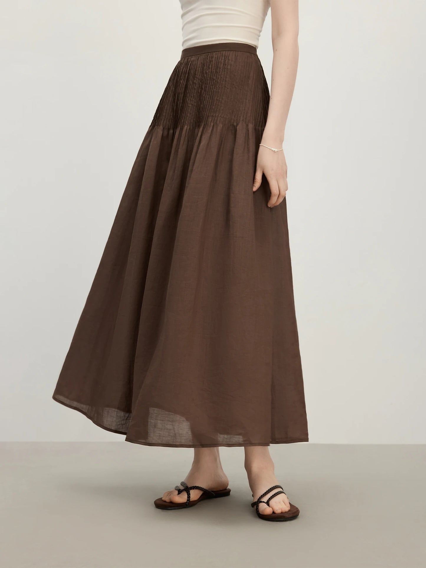 Brown Tiered Chiffon Maxi Skirt