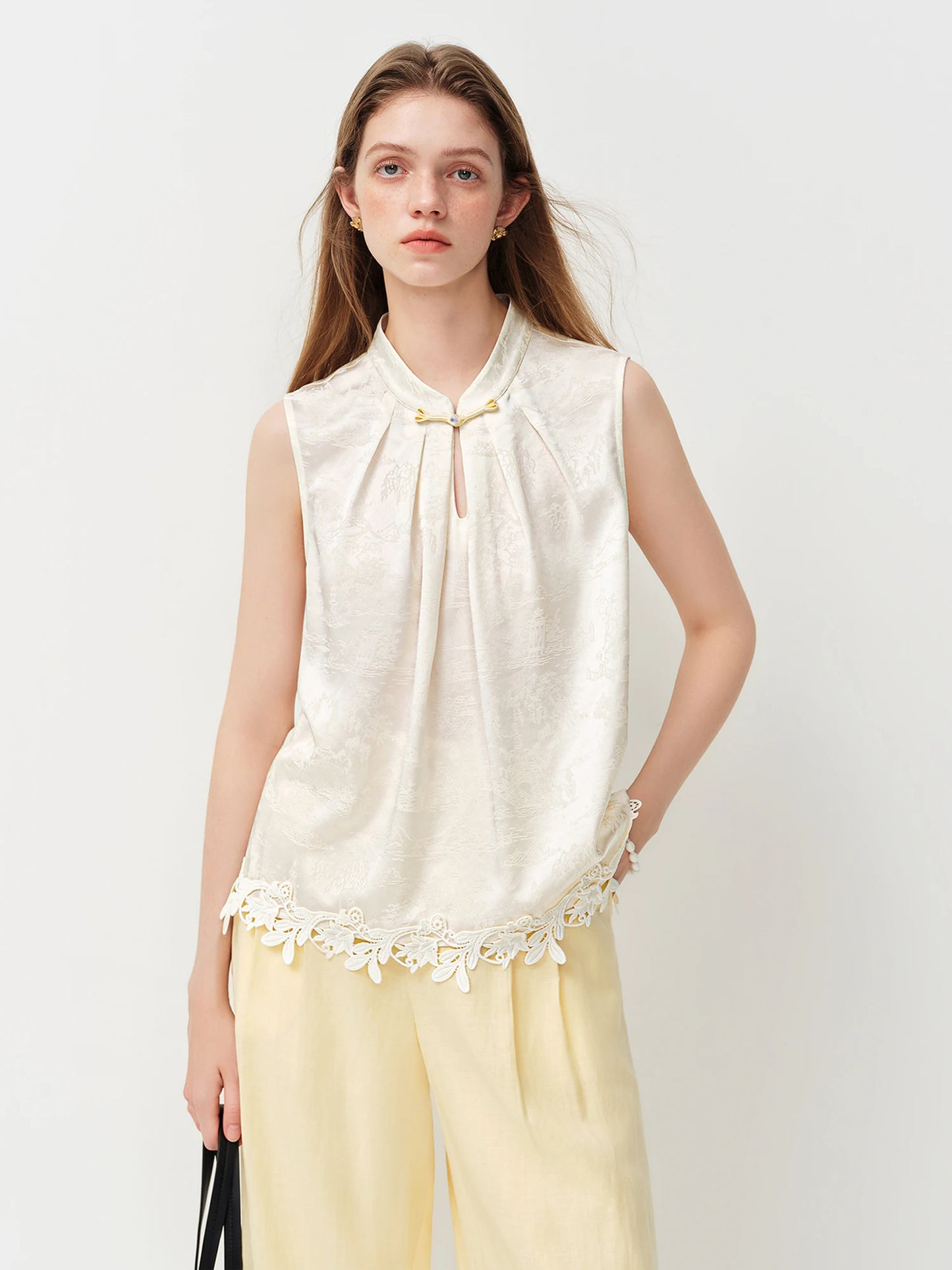 Ivory Lace Hem Sleeveless Blouse