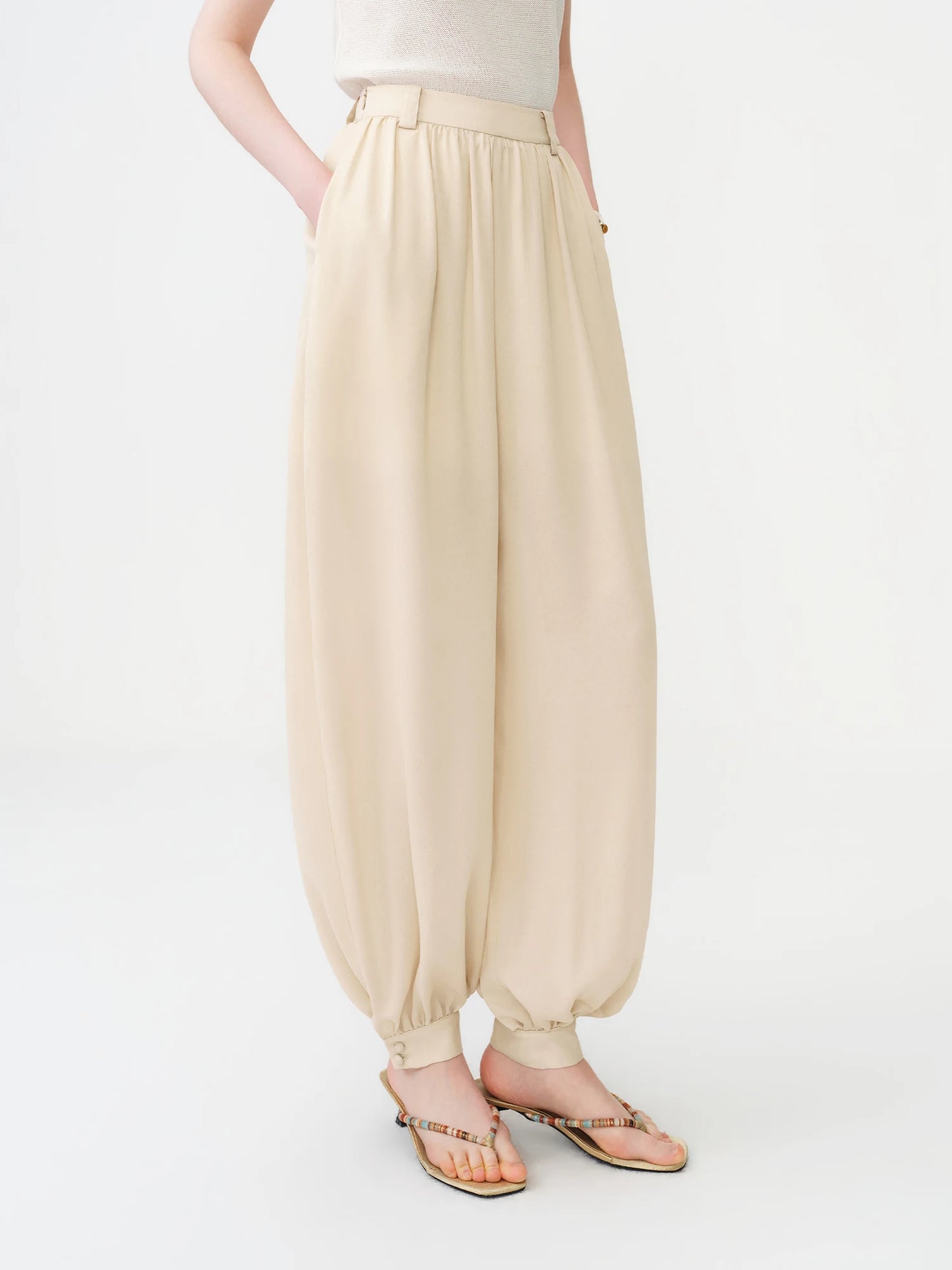Ivory Pleated Balloon Pants