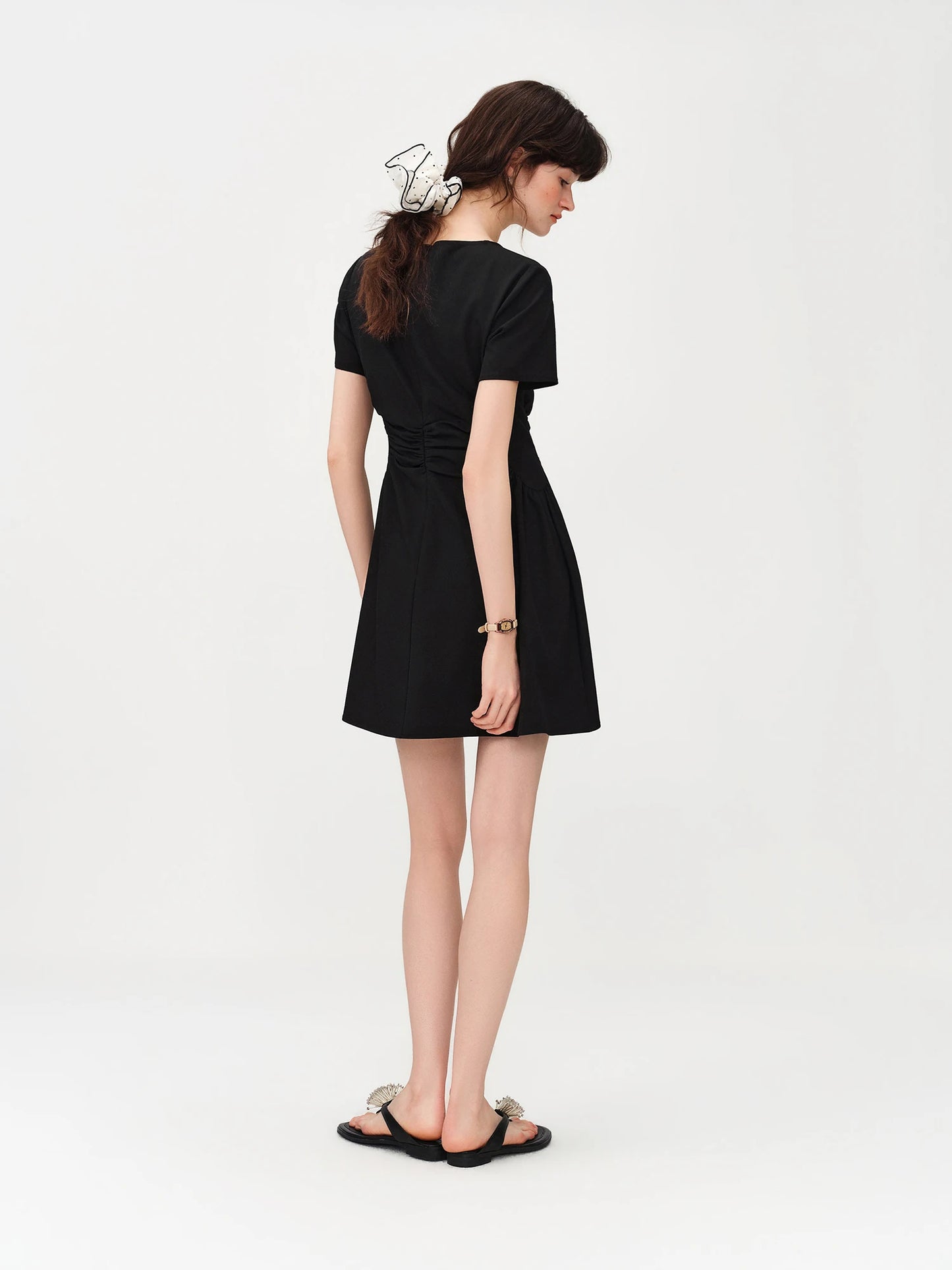 Black Side Ruched Fit Flare Mini Dress