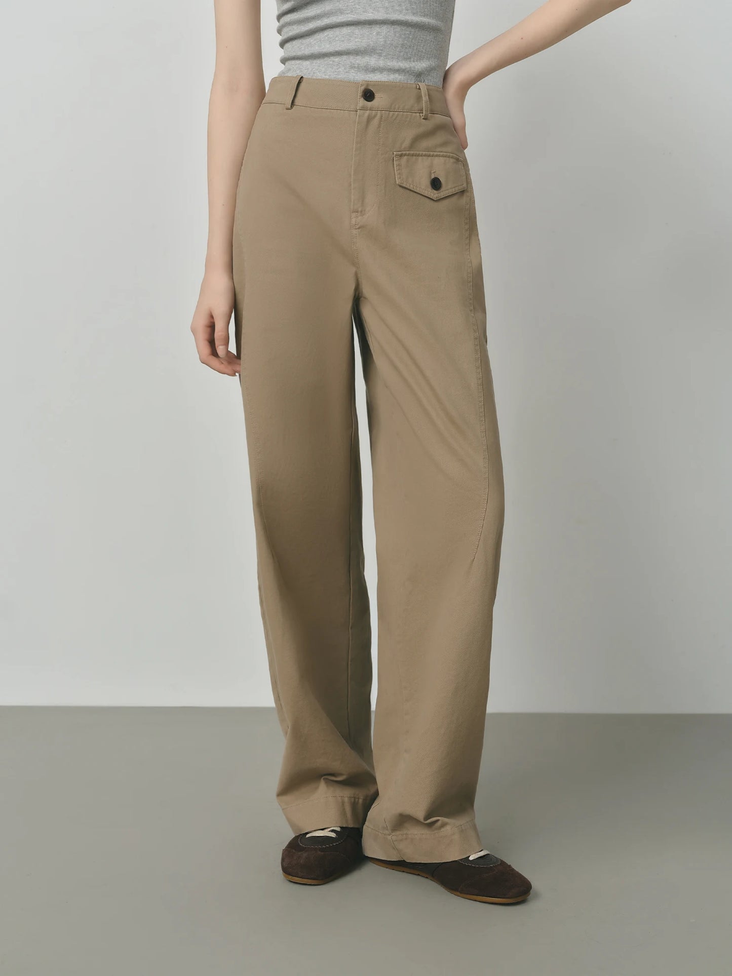 Khaki Relaxed Straight Leg Trousers