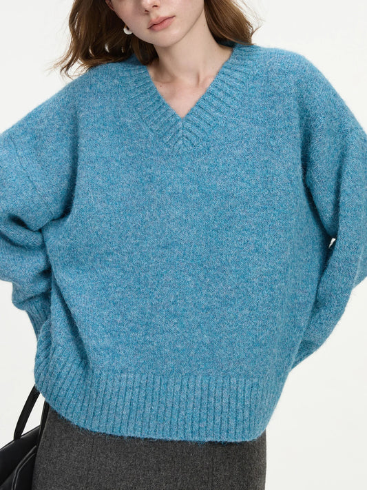 Teal Relaxed V Neck Knit Sweater