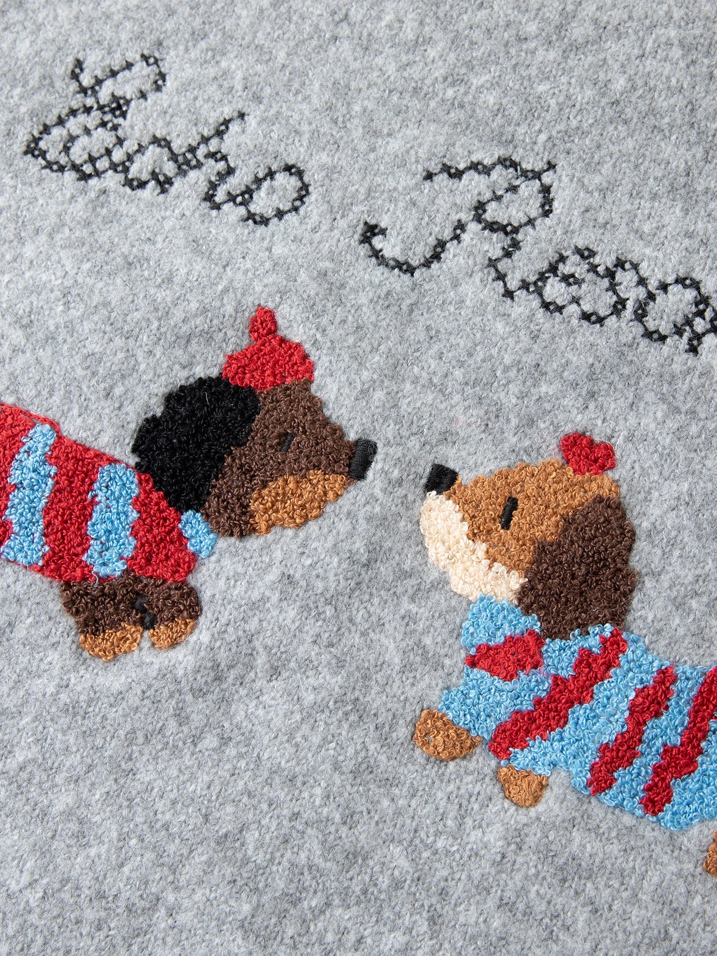 Grey Puppy Embroidered Knit Sweater