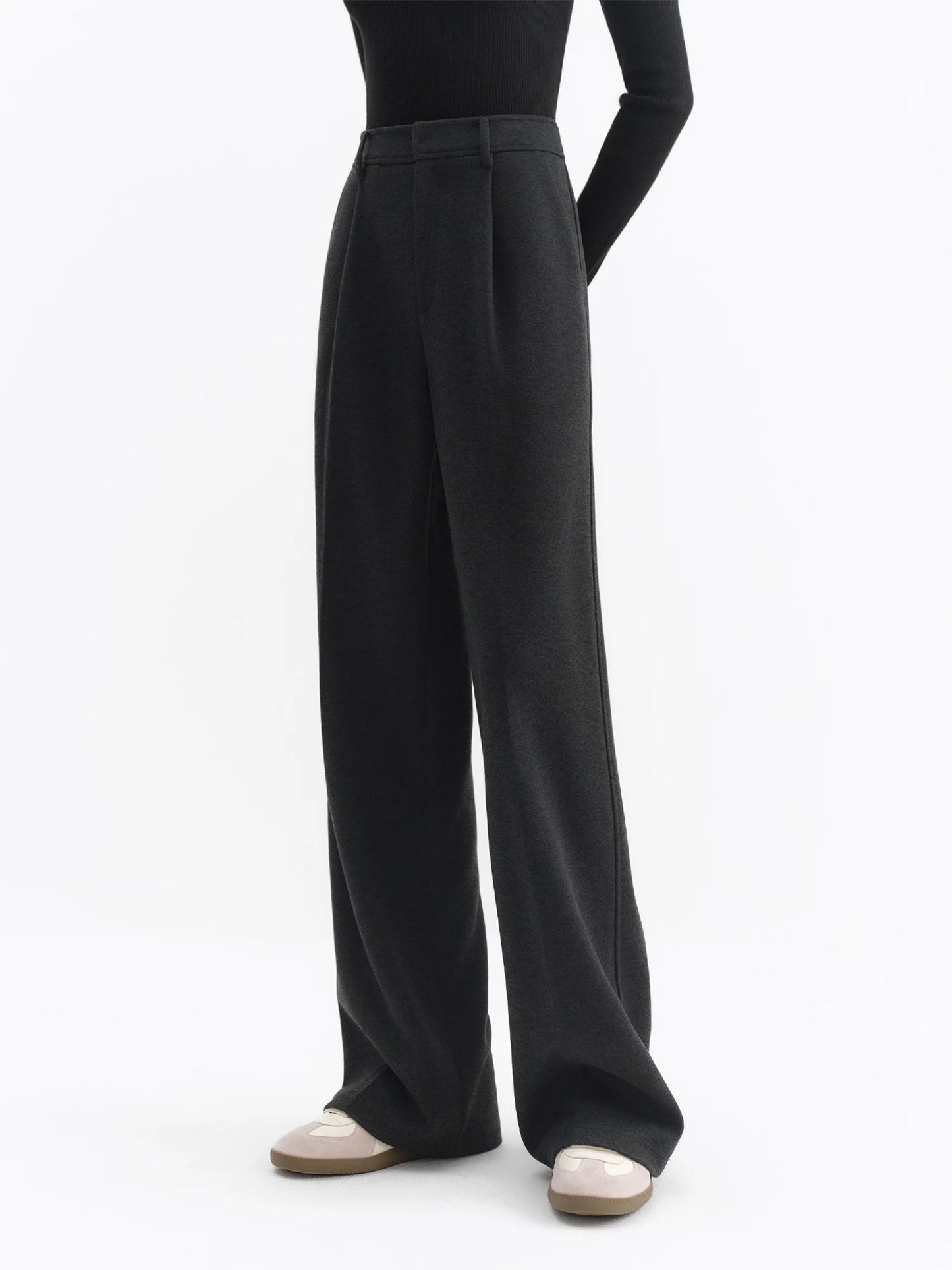 Black Pleated Wide Leg Trousers