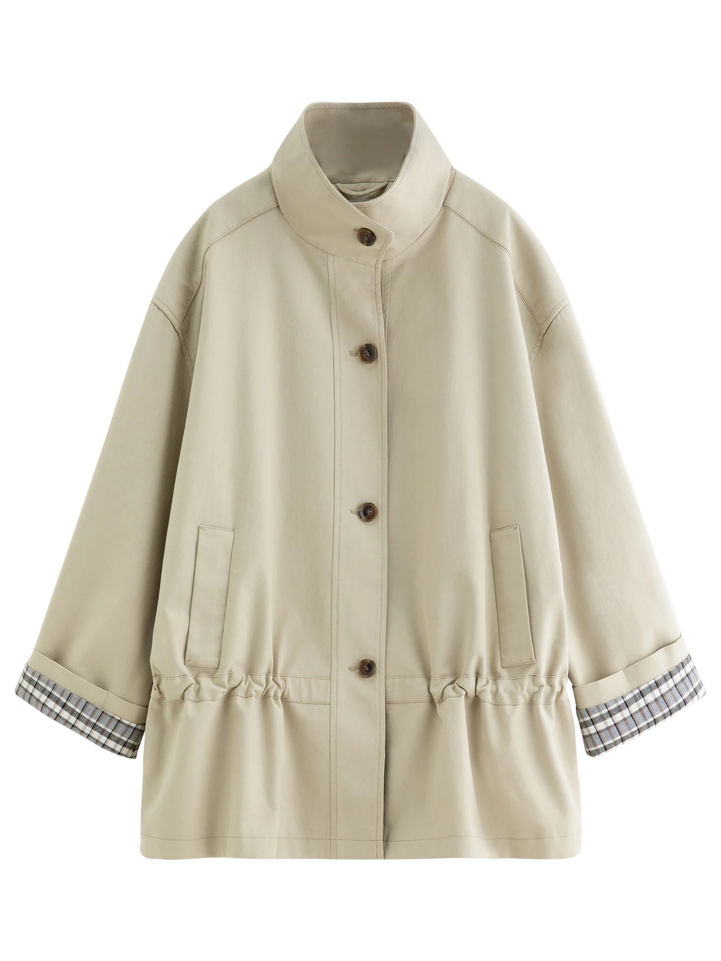 Taupe Drawstring Peplum Short Trench