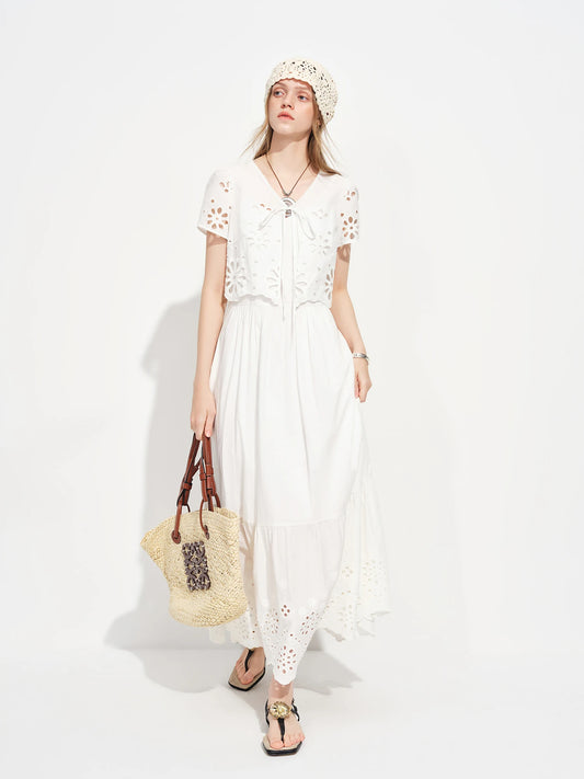 White Lace Two Piece Maxi Dress