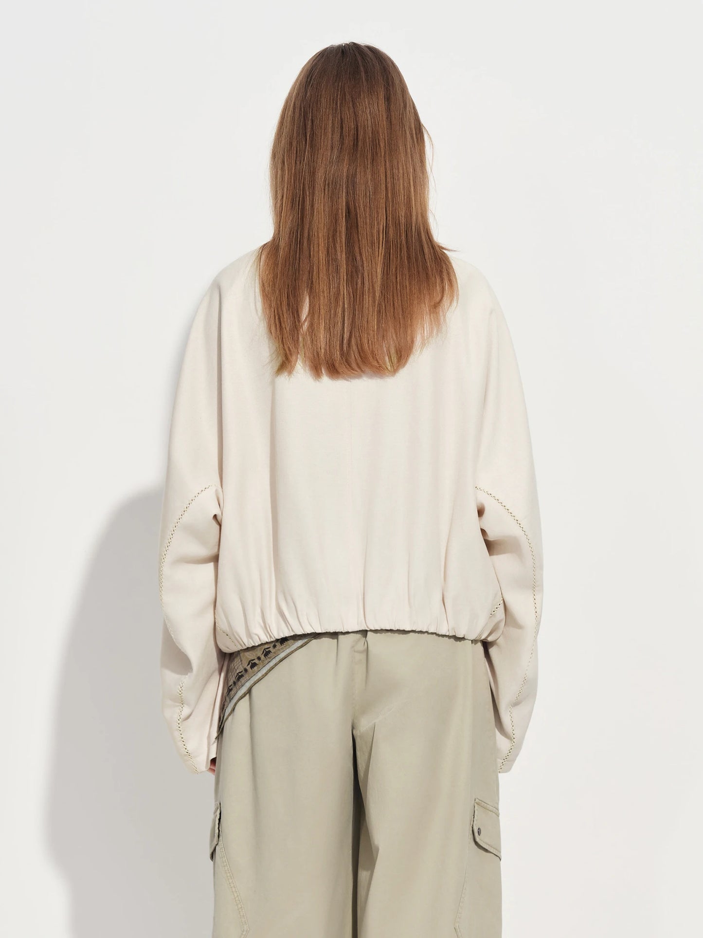 Ivory Stand Collar Bomber Jacket