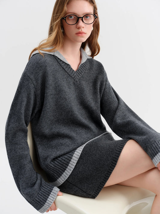 Charcoal Layered Collar Knit Sweater