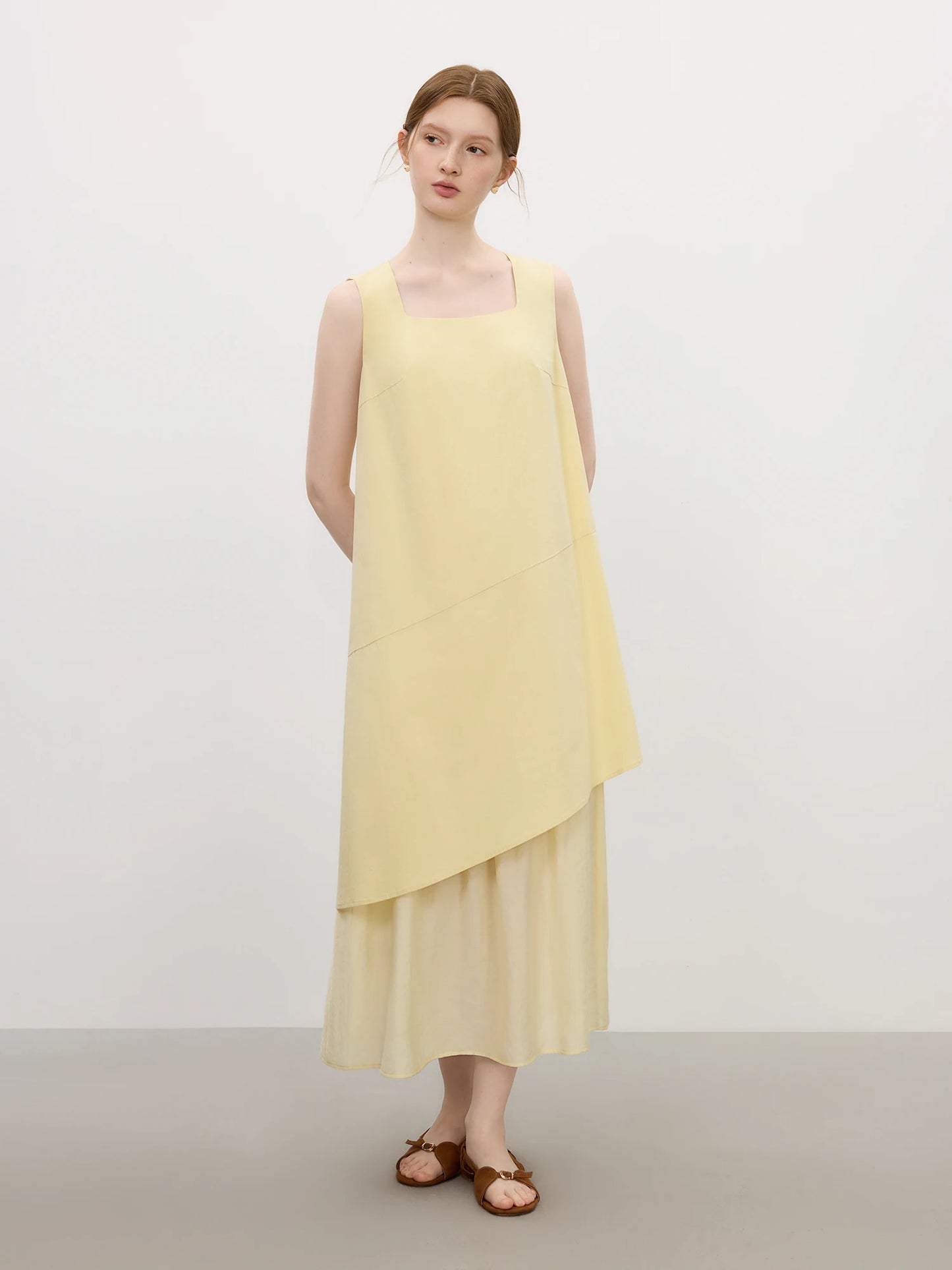Butter Yellow Layered Sleeveless Maxi Dress