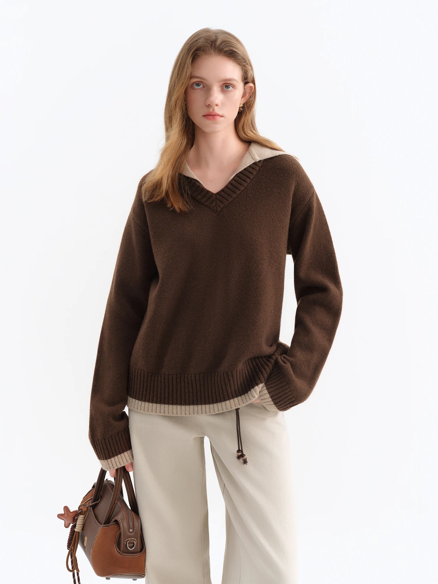 Charcoal Layered Collar Knit Sweater