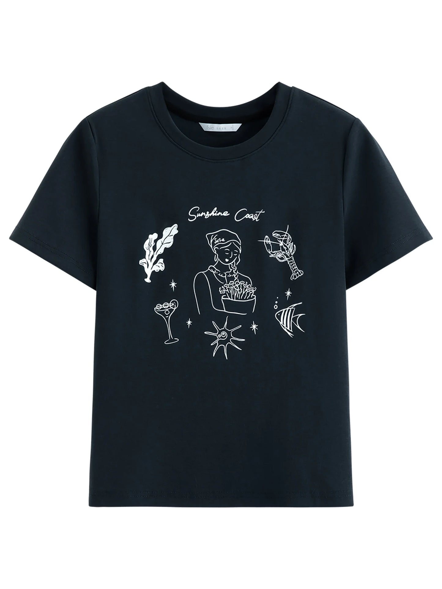 White Botanical Graphic Cotton Tee