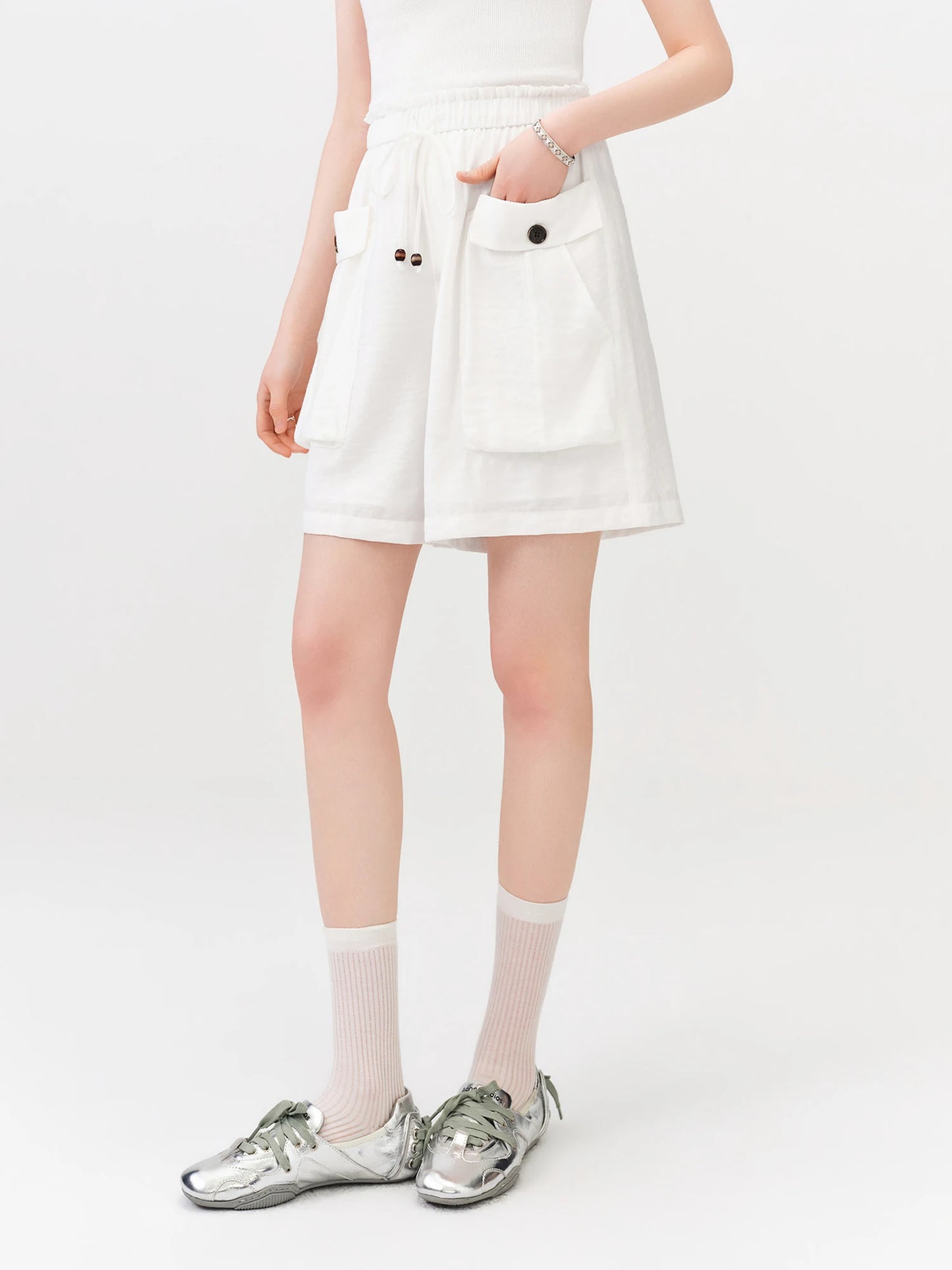 White Utility Pocket Bermuda Shorts