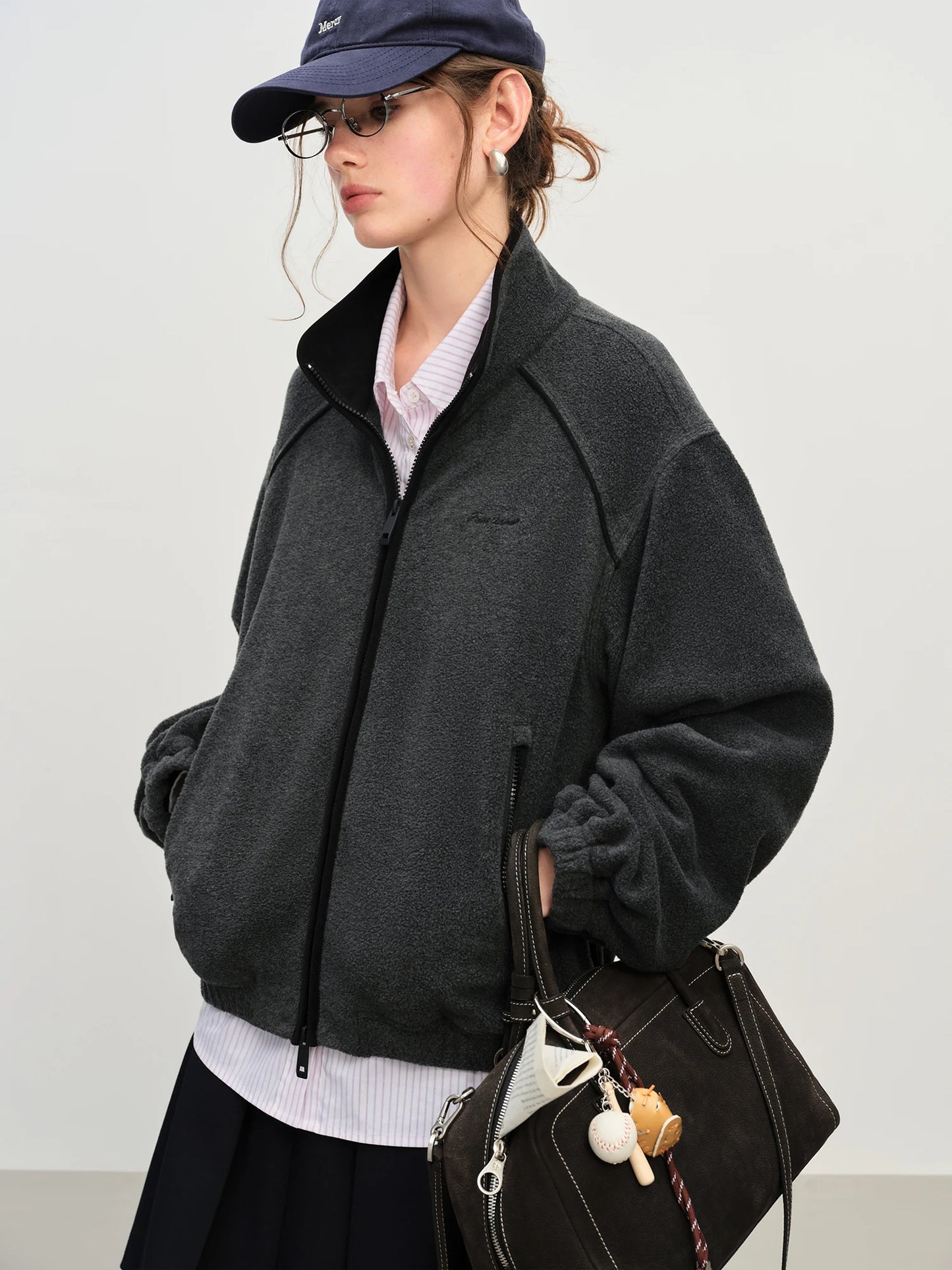 Brown Contrast Zip Bomber Jacket