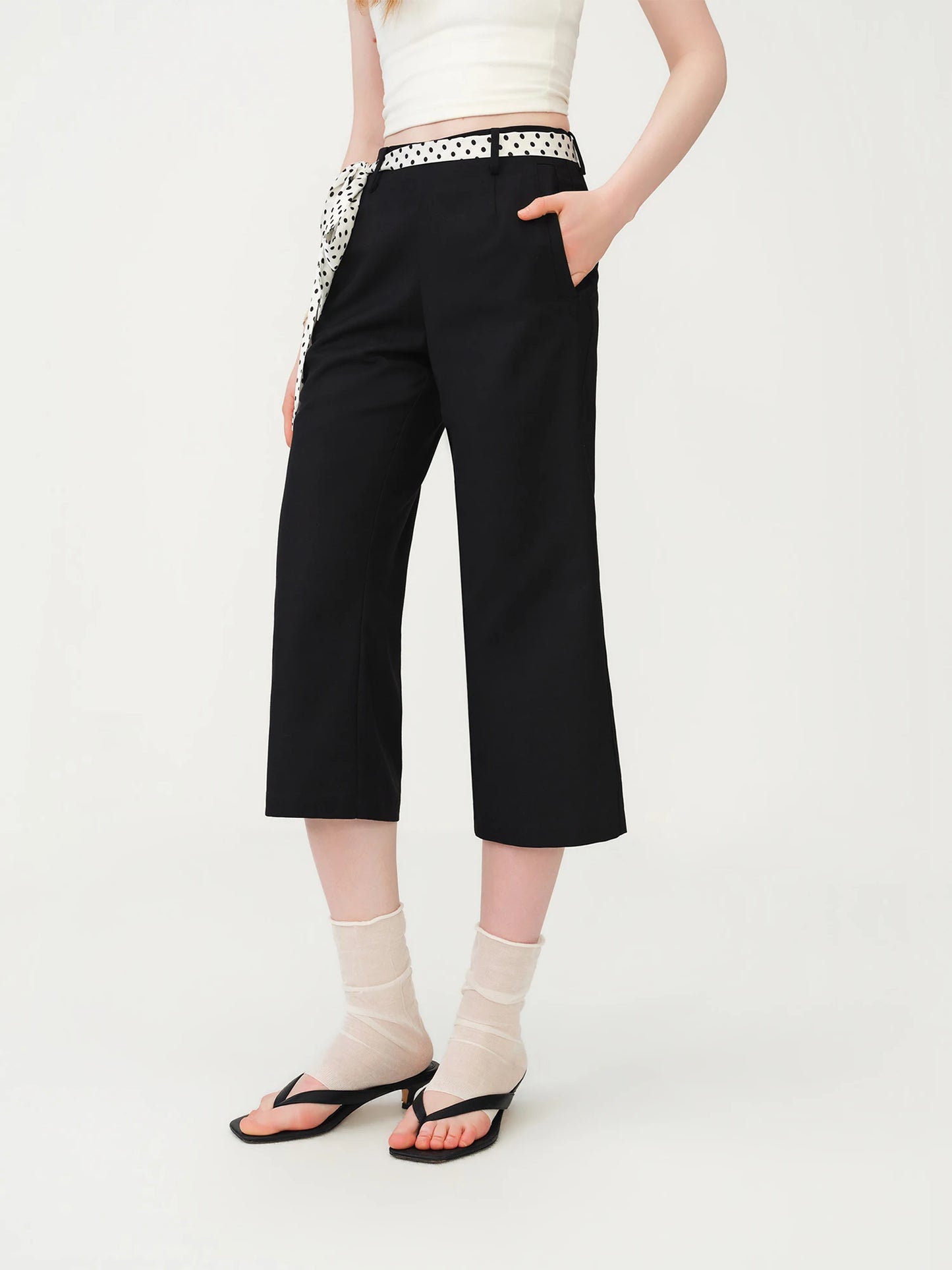 Black Polka Dot Belt Culottes