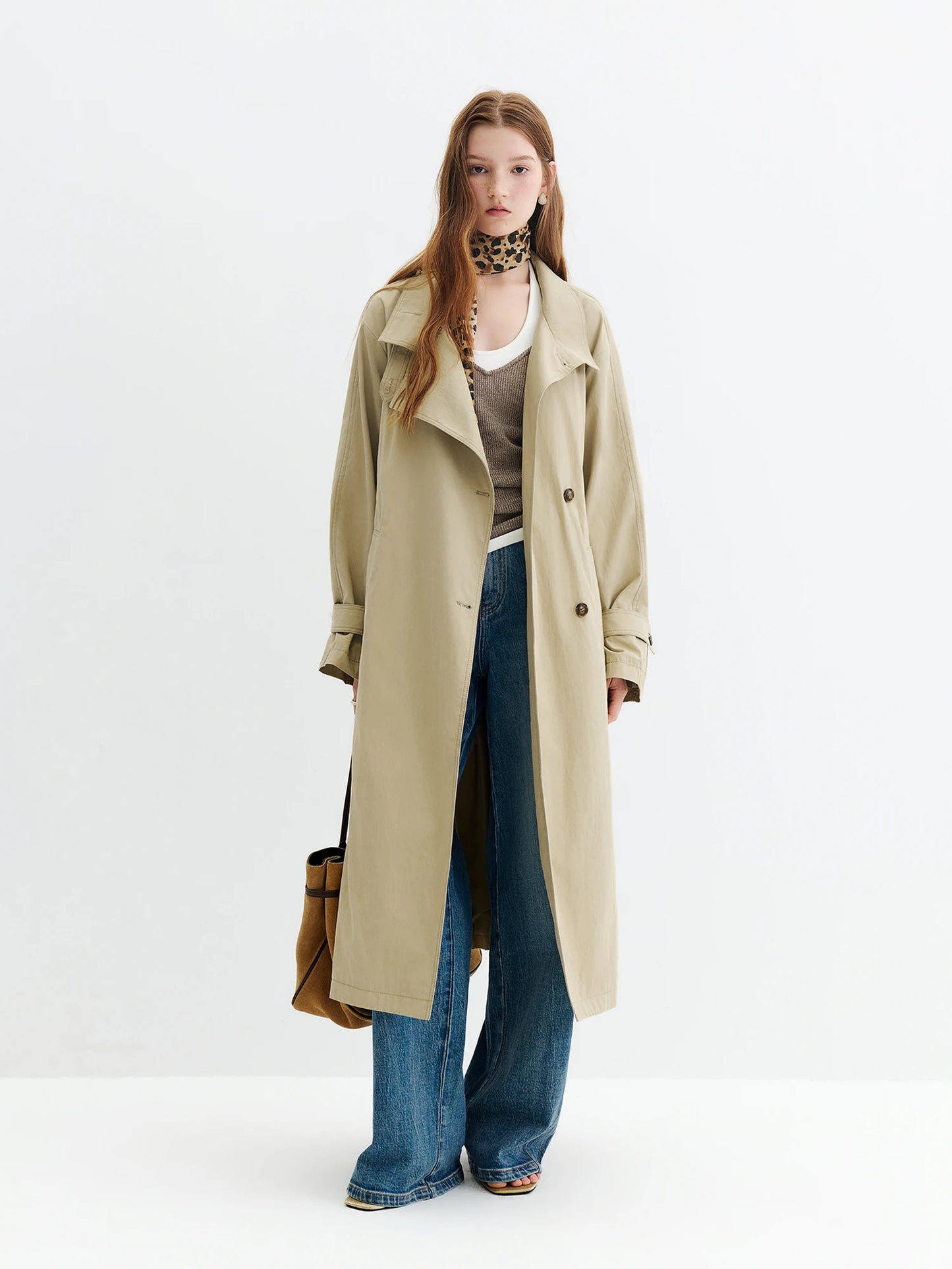 Ivory Relaxed Lapel Mid Length Trench