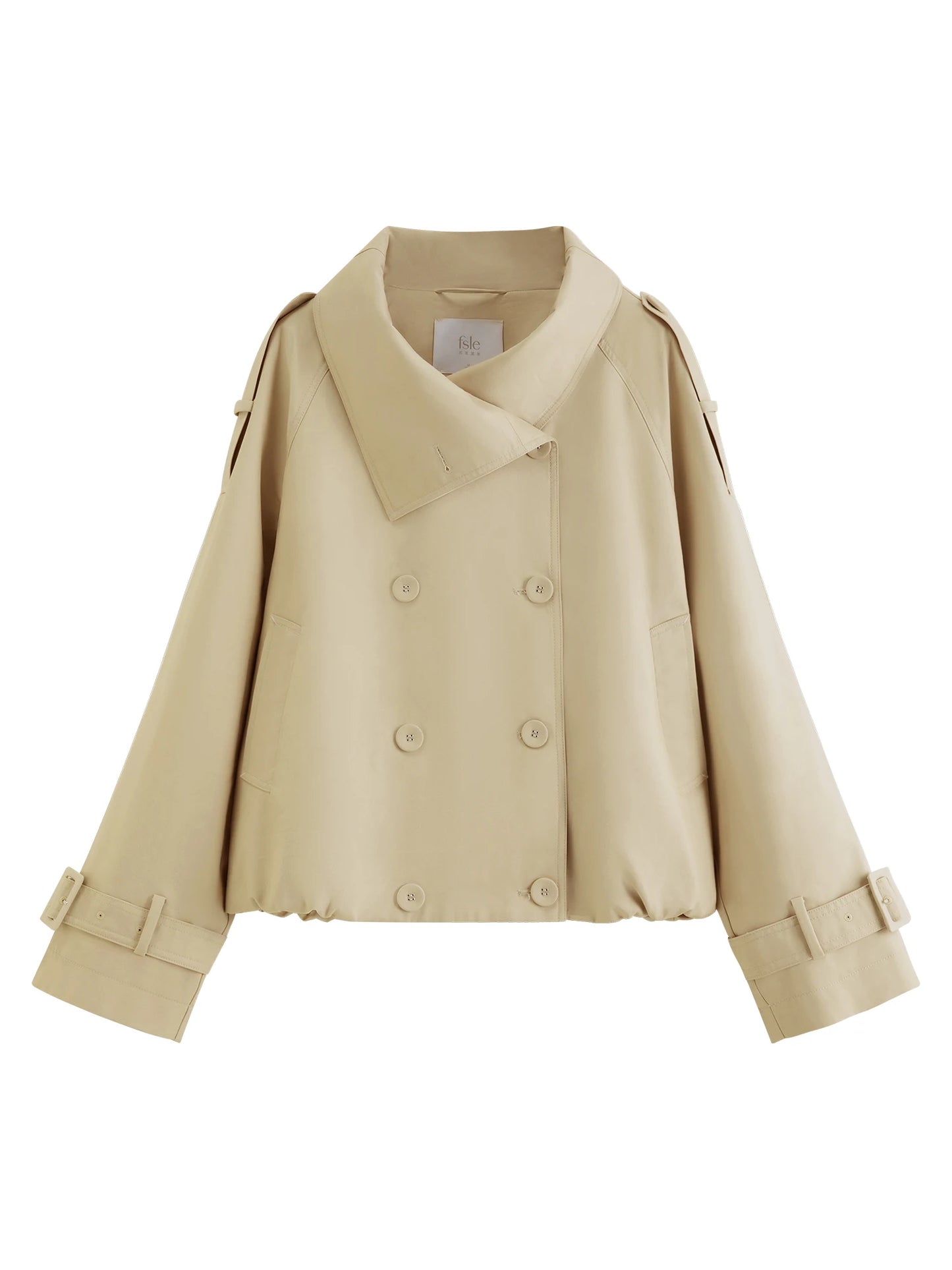 Khaki Double Breasted Cropped Trench Jacket