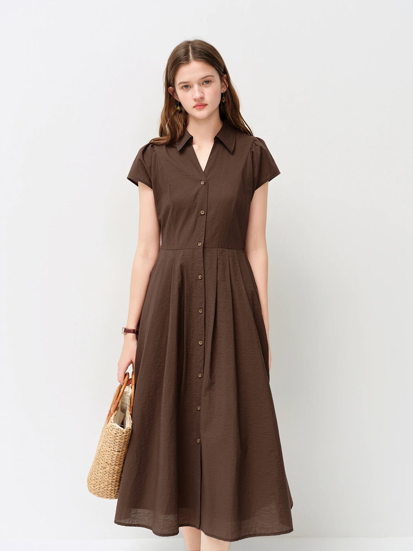 Pale Blue Belted Shirt Midi Dress