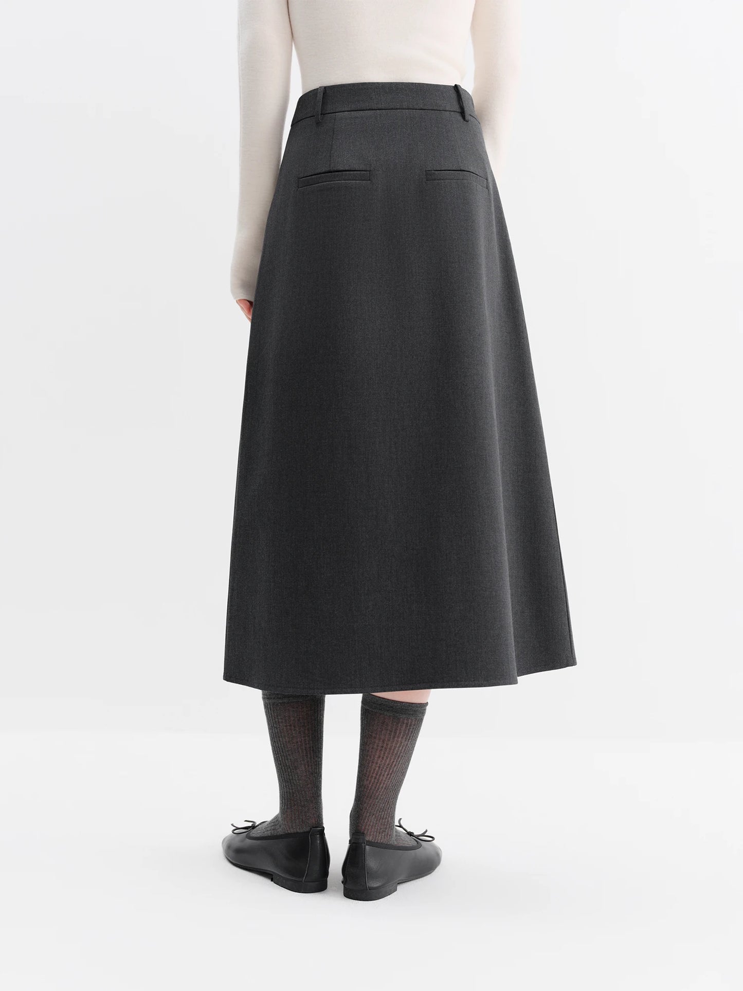 Charcoal Pleated A-Line Midi Skirt