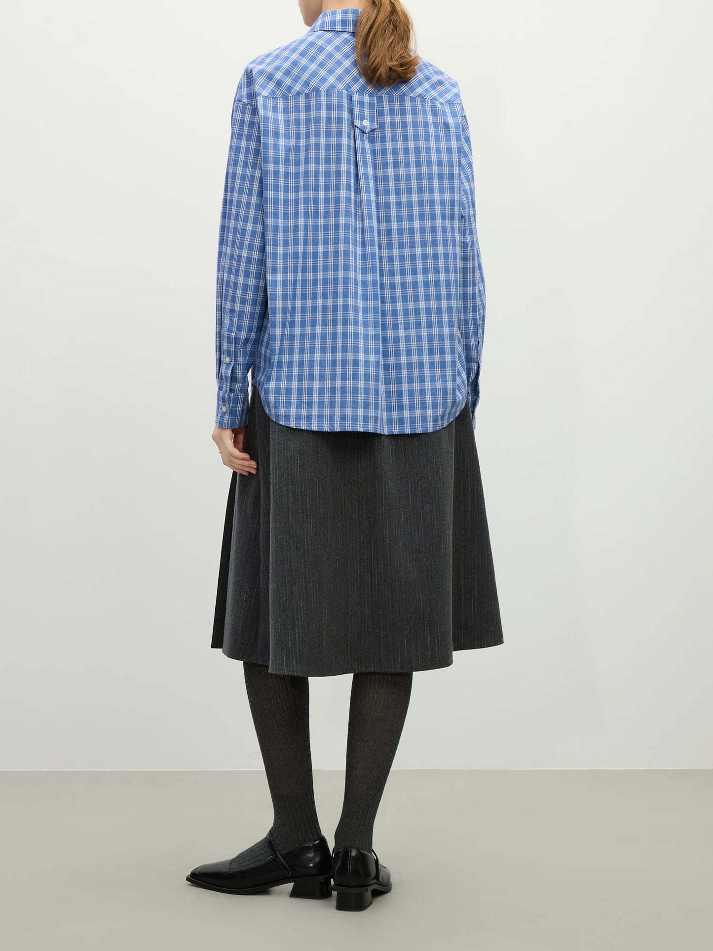Blue Gingham Cropped Button Shirt