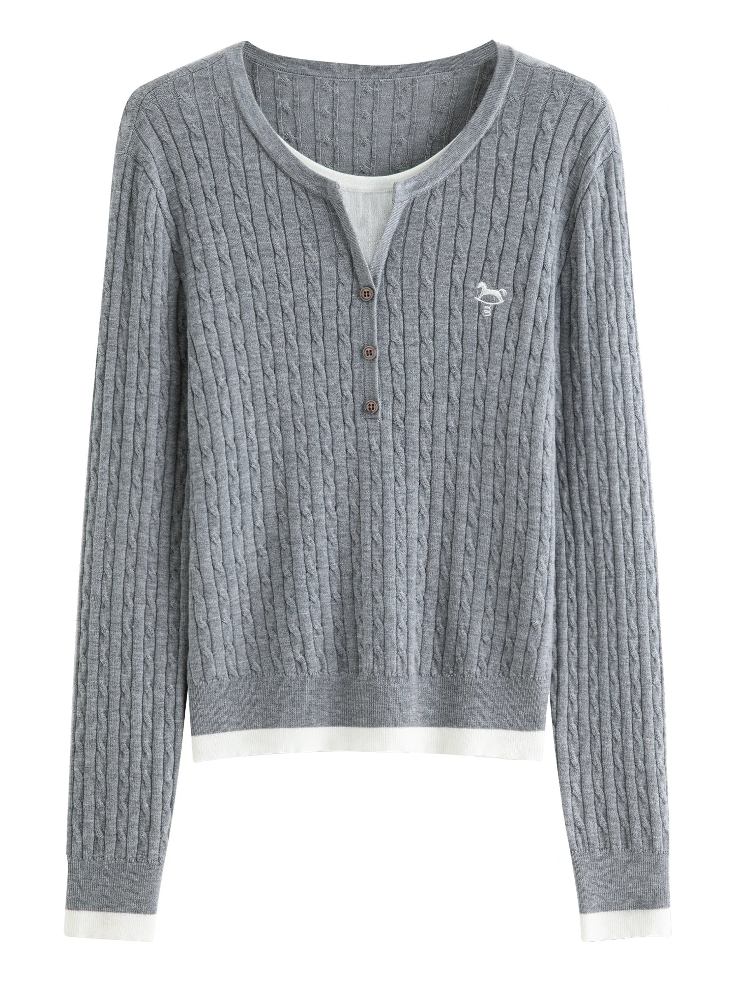 Grey Ribbed Henley Knit Top