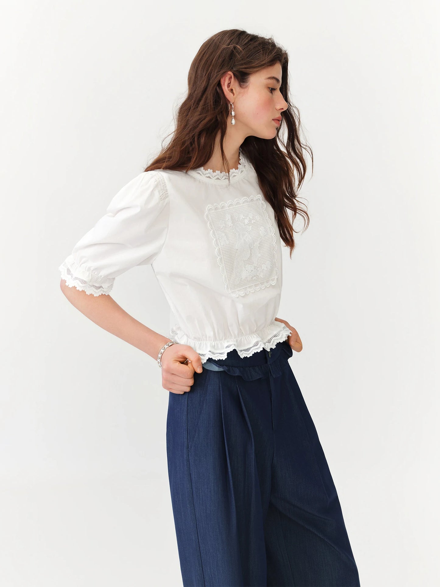 White Ruffle Hem Cotton Blouse