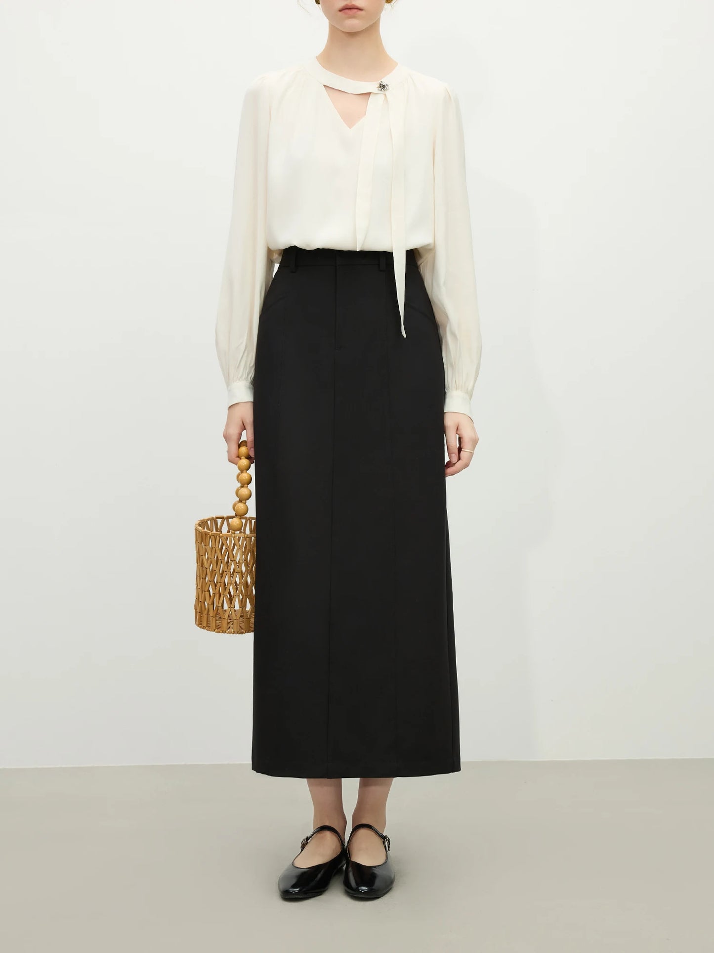 Black Straight Slit Maxi Skirt