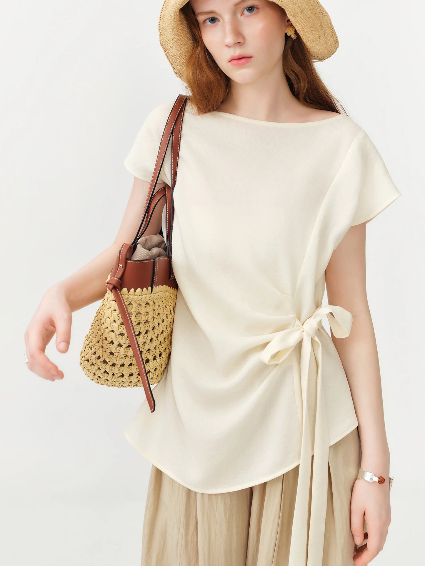 Polka Dot Tie Waist Blouse